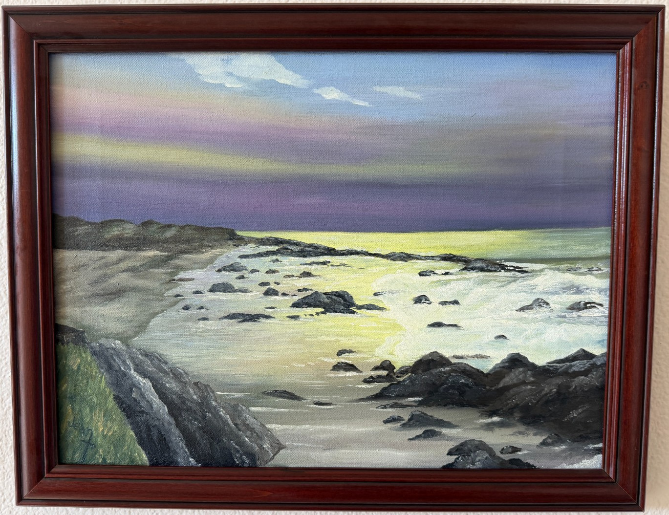 Signed Original California Coastal Seascape Oil Painting Sunset Framed Landscape