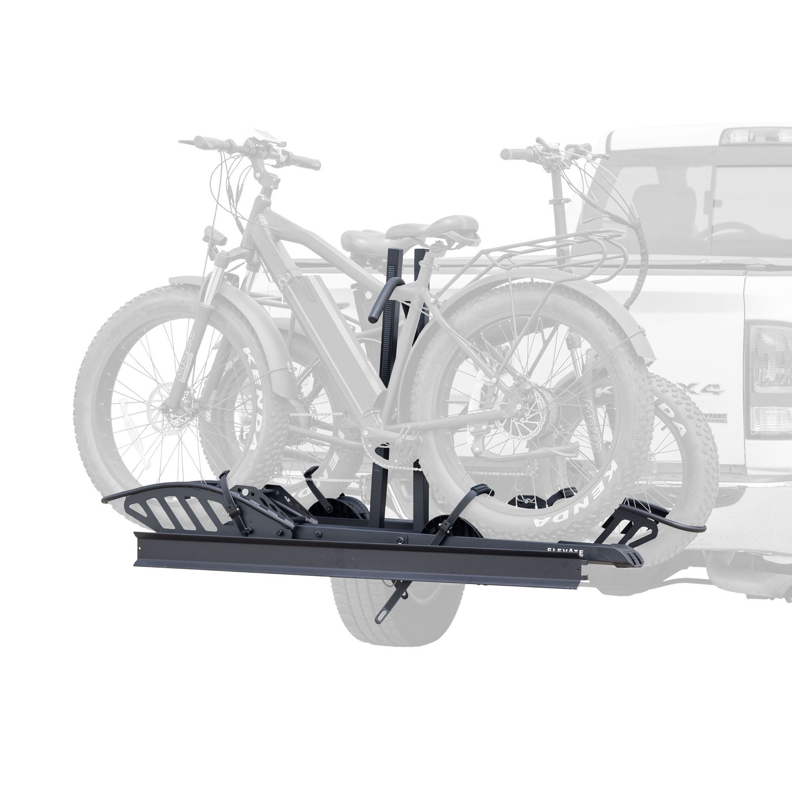 Elevate Outdoor Hitch-Mounted Platform Rack w/Ramp for Ebikes & Fat Tire Bikes Elevate Outdoor Hitch-Mounted Platform Rack w/Ramp for Ebikes & Fat Tire Bikes