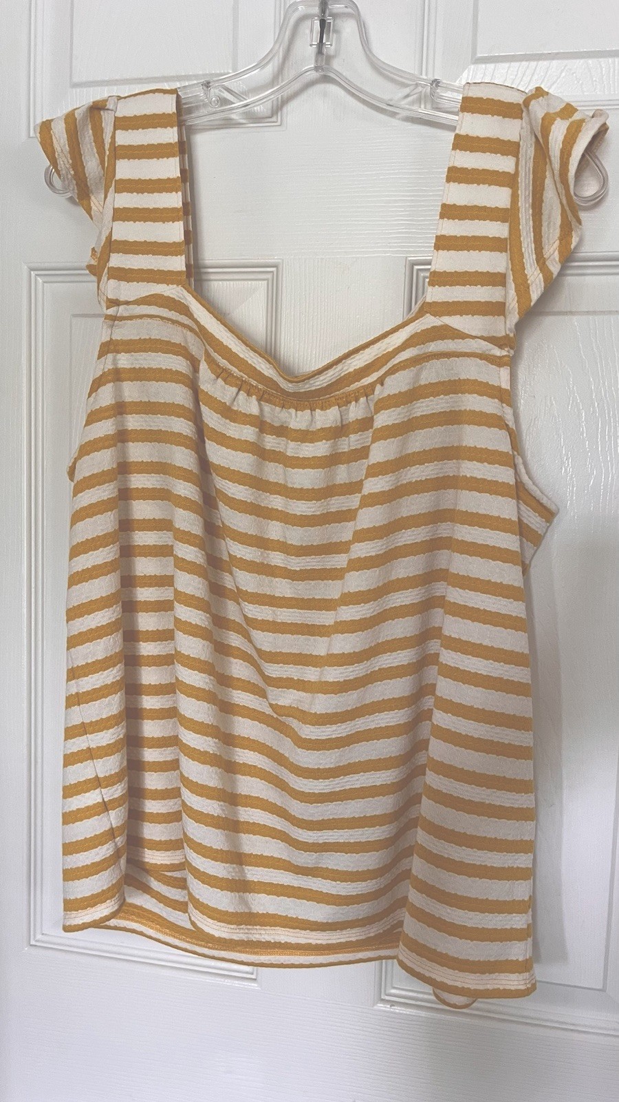 Loft Outlet White/Yellow Stripes Ruffle Sleeves Casual Classic  Resort Top XL