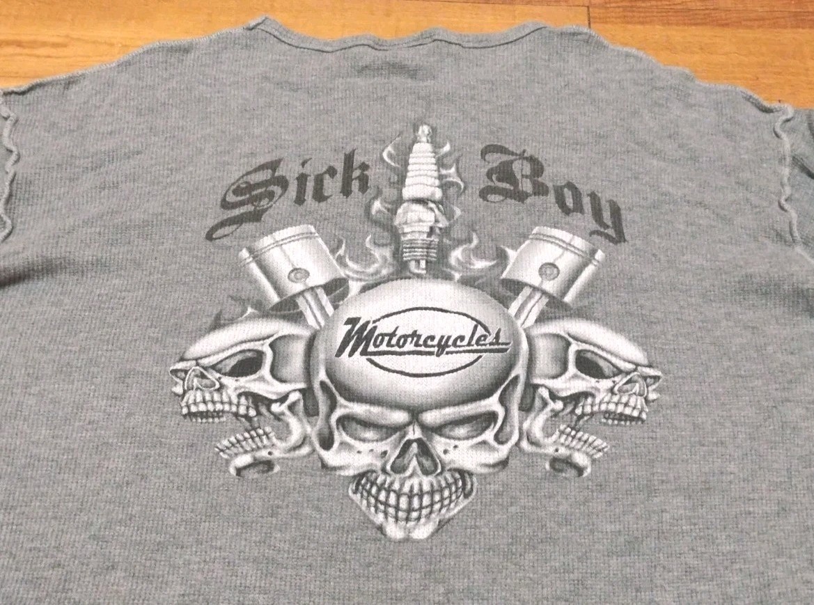 Vintage Sick Boy Motorcycle Skull Shirt Mens XXL Gray Long Sleeve Graphic Grunge Vintage Sick Boy Motorcycle Skull Shirt Mens XXL Gray Long Sleeve Graphic Grunge