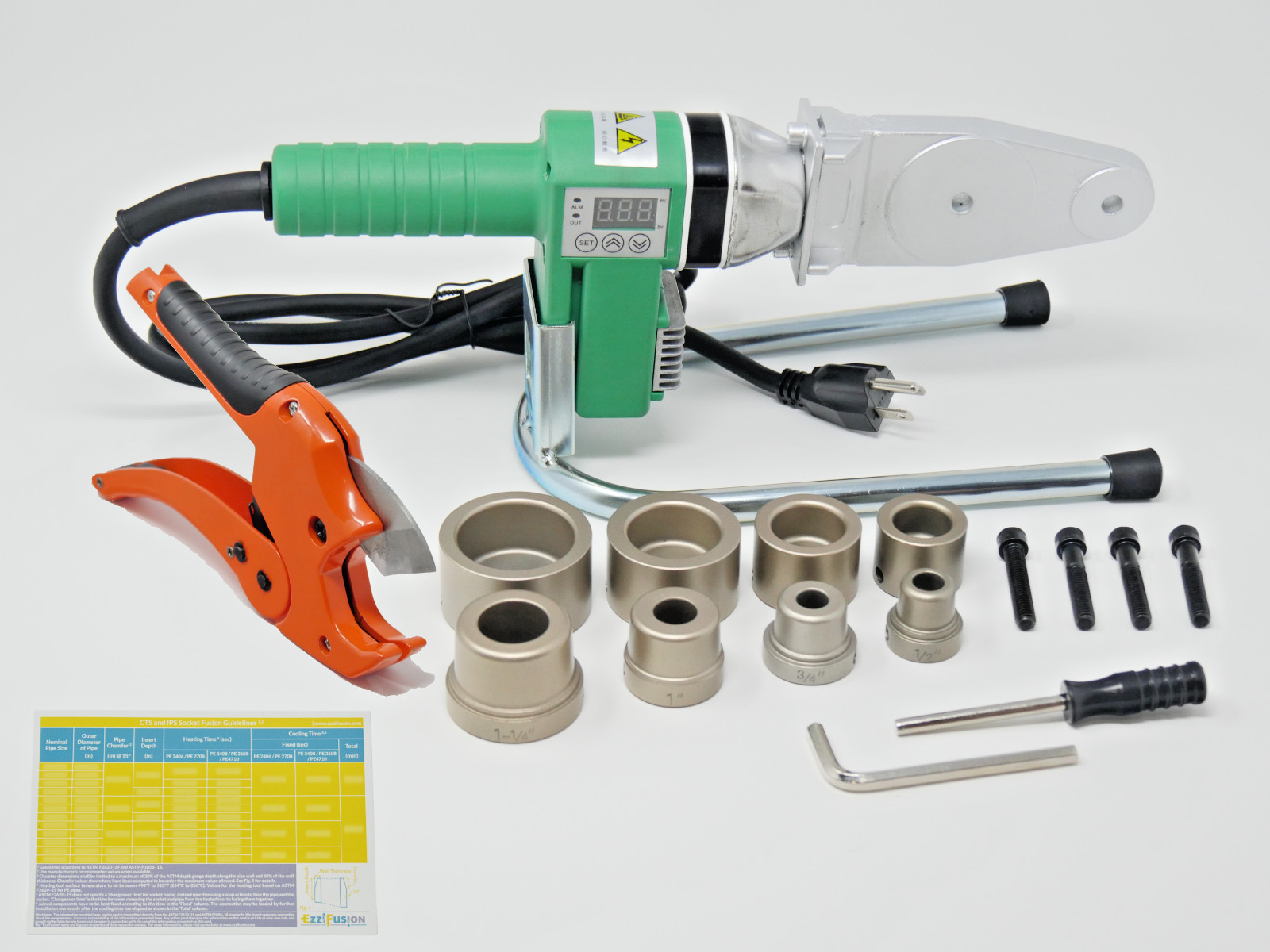110V - HDPE Pipe Fusion Welding Tool w/ Case & 1/2, 3/4, 1 & 1-1/4