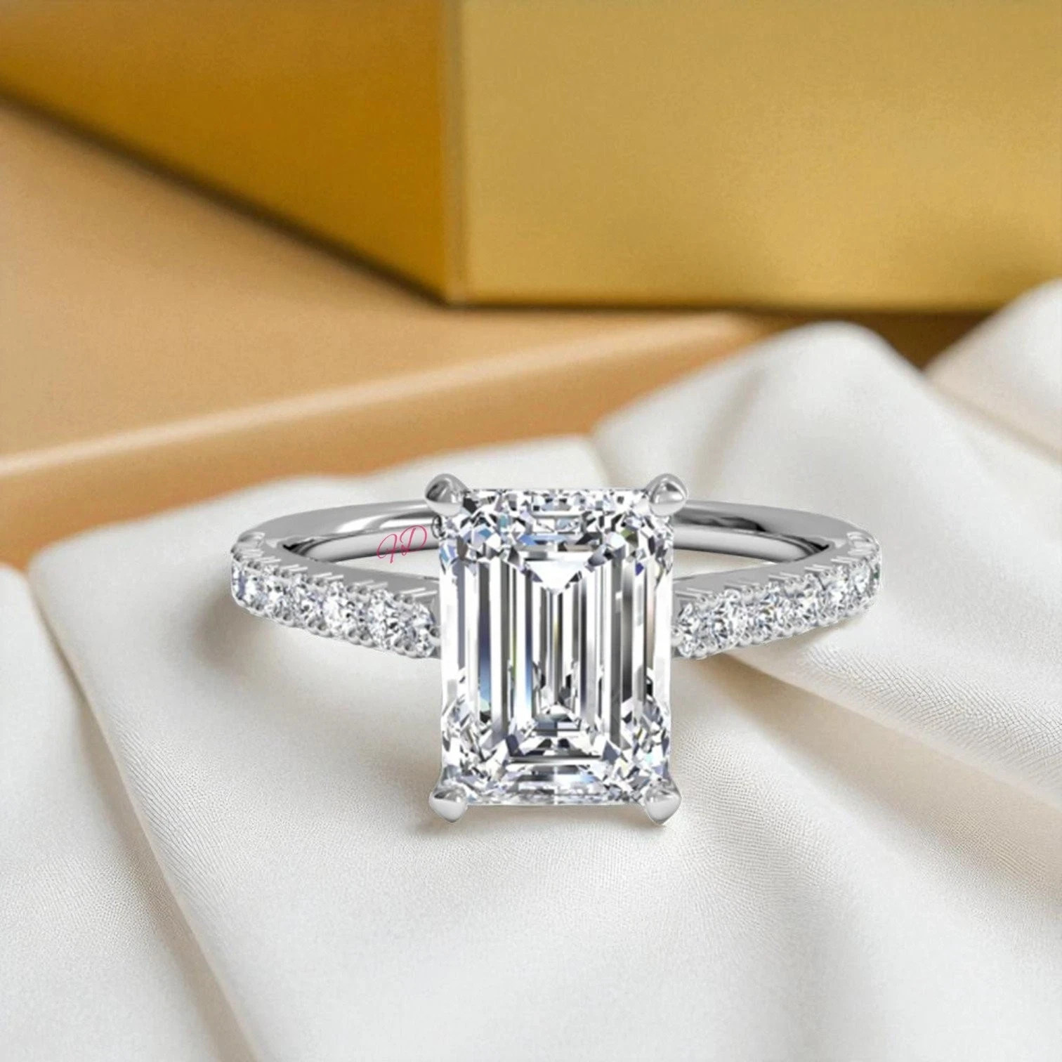 1.25 CTW Emerald Cut Lab Grown Diamond Engagement Ring 14K White Gold Solitaire