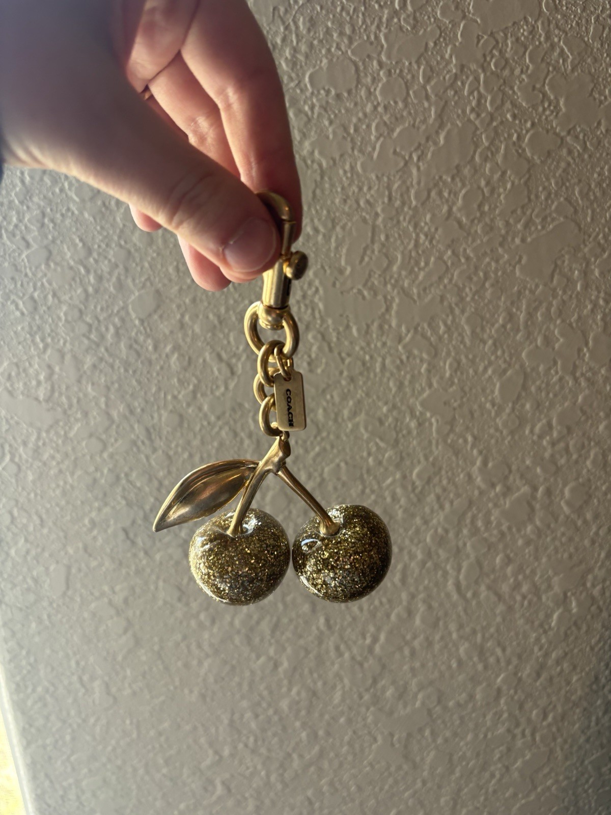 Coach Cherry Keychain Bag Charm Gold Glitter Coach Cherry Keychain Bag Charm Gold Glitter