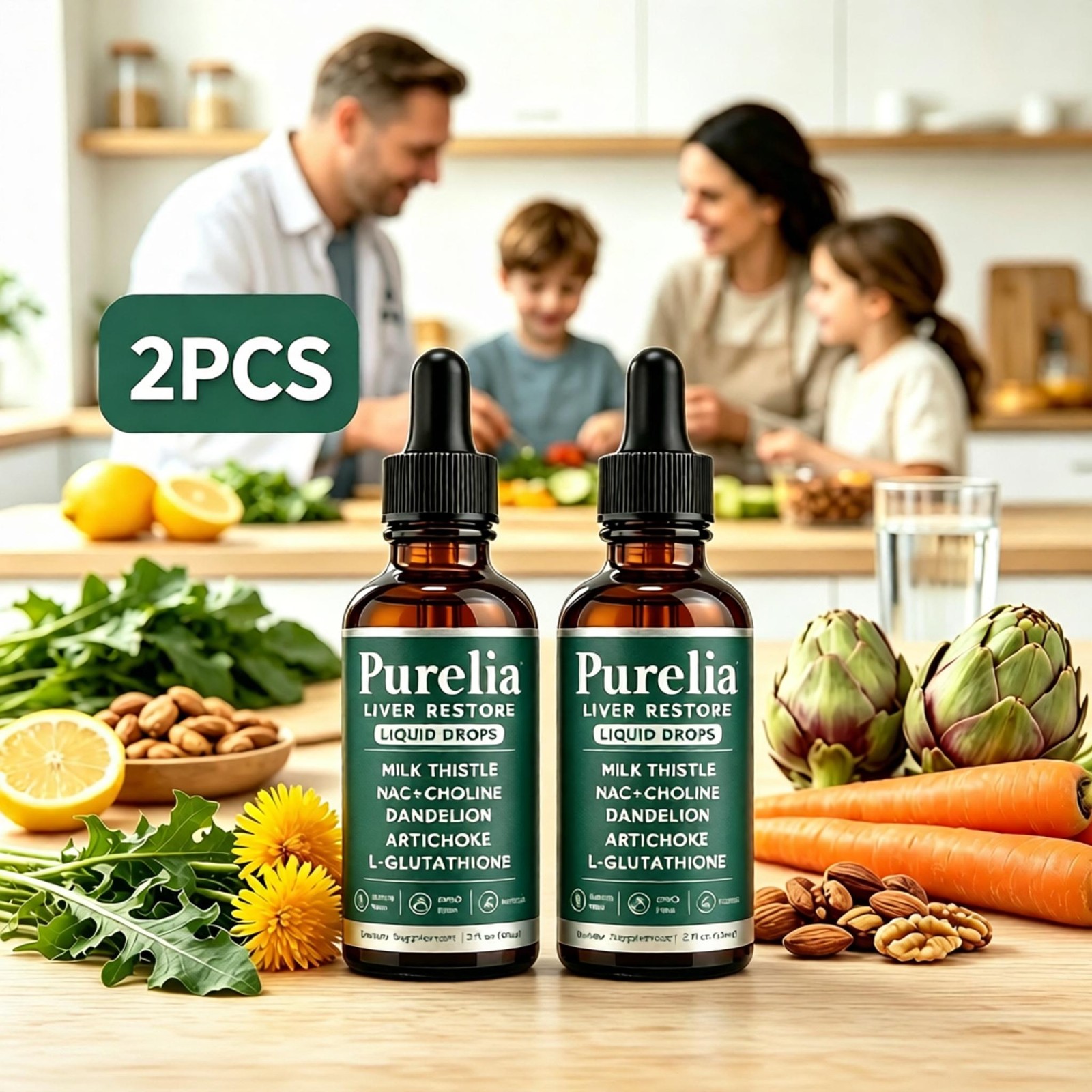 2PCS Purelia Liver Restore Drops – Complete Liver Detox Support Supplement 60ml