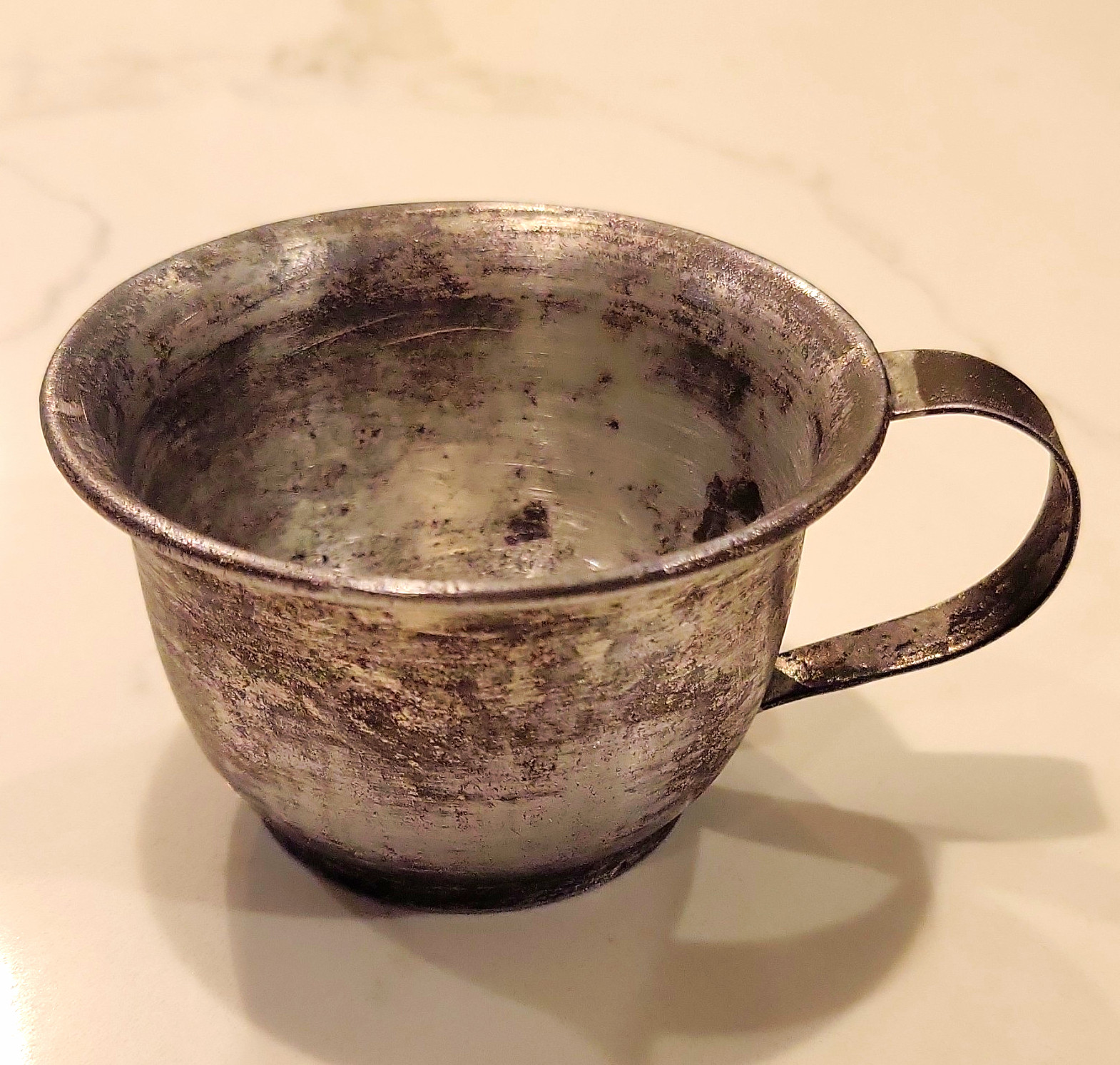 Antique French Japy Metal Measuring Cup Vintage Pewter Aluminum Scrubbed Wear
