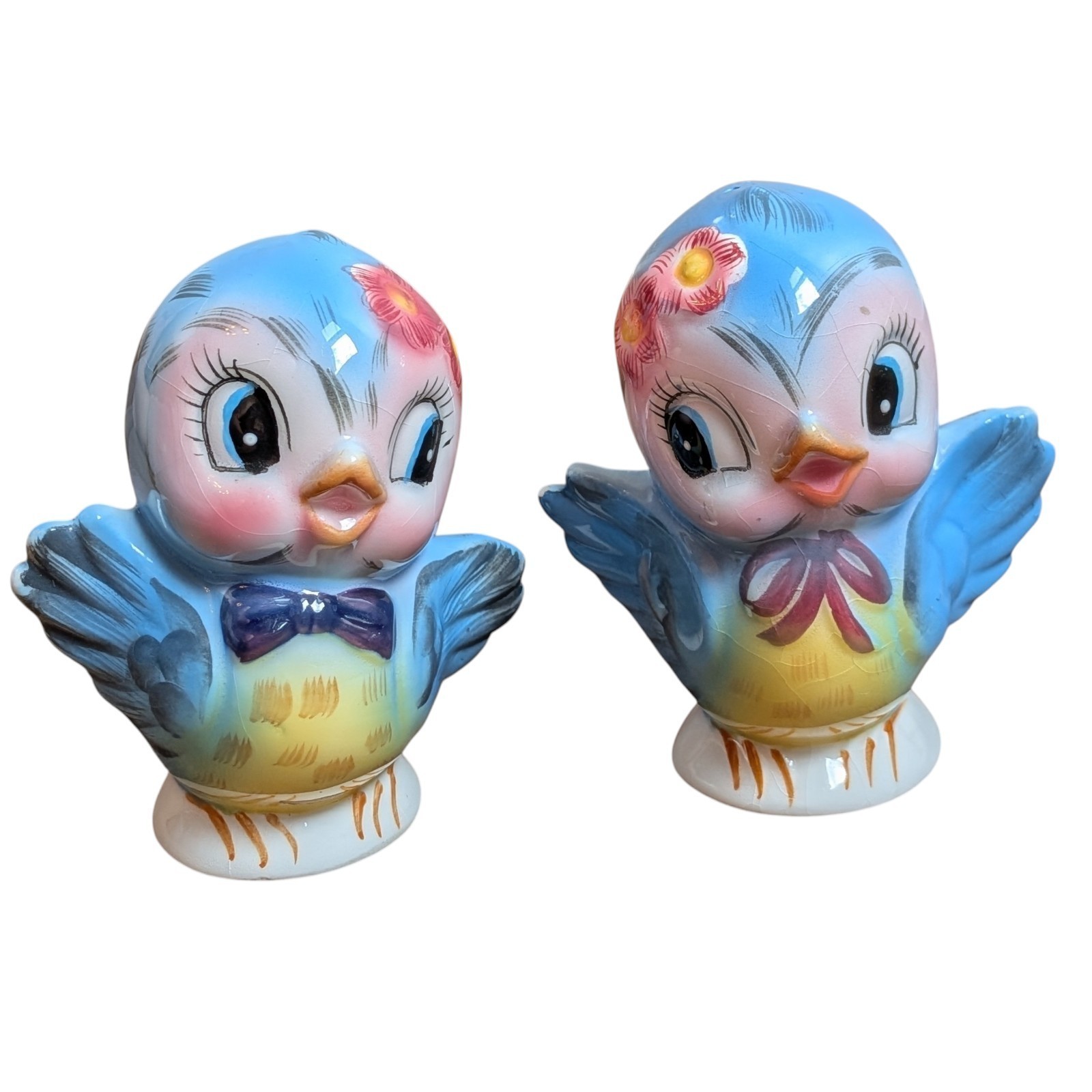 Lefton 282 Vintage 1950s Ceramic Mr Mrs Bluebird Salt & Pepper Shaker Set, READ