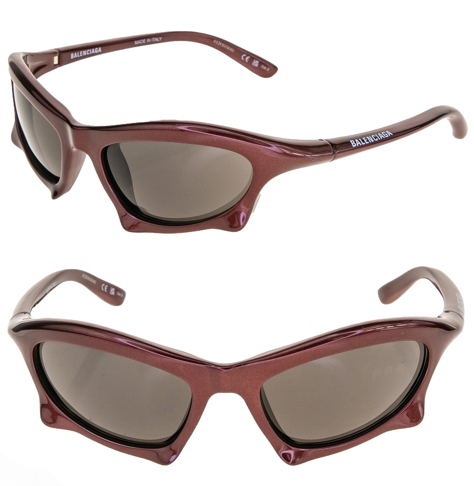 BALENCIAGA BAT 0229 Burgundy 005 Fashion Demna Angular Wrap Sunglasses BB0229