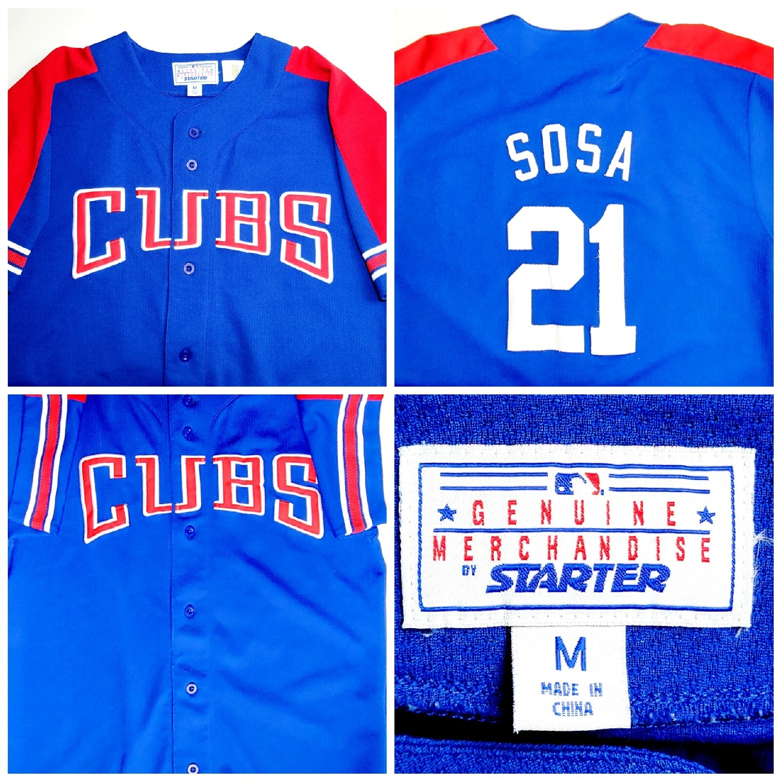 SAMMY SOSA CUBS STICHED JERSEY 1990s VTG STARTER CHICAGO Men Sz M Button Up VGC