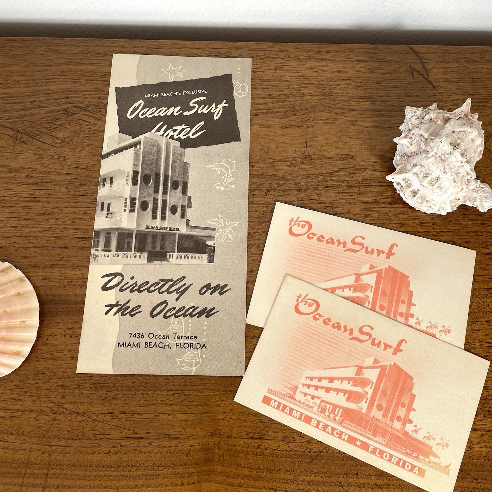 VTG Ocean Surf Hotel Brochure & Postcards Miami Beach Florida FL Art Deco Beach