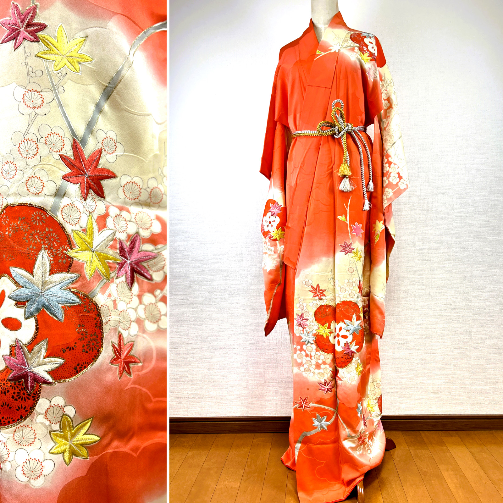 【Near mint】antique kimono,hurisode kimono,  kimono robe,kimono dress,red kimono