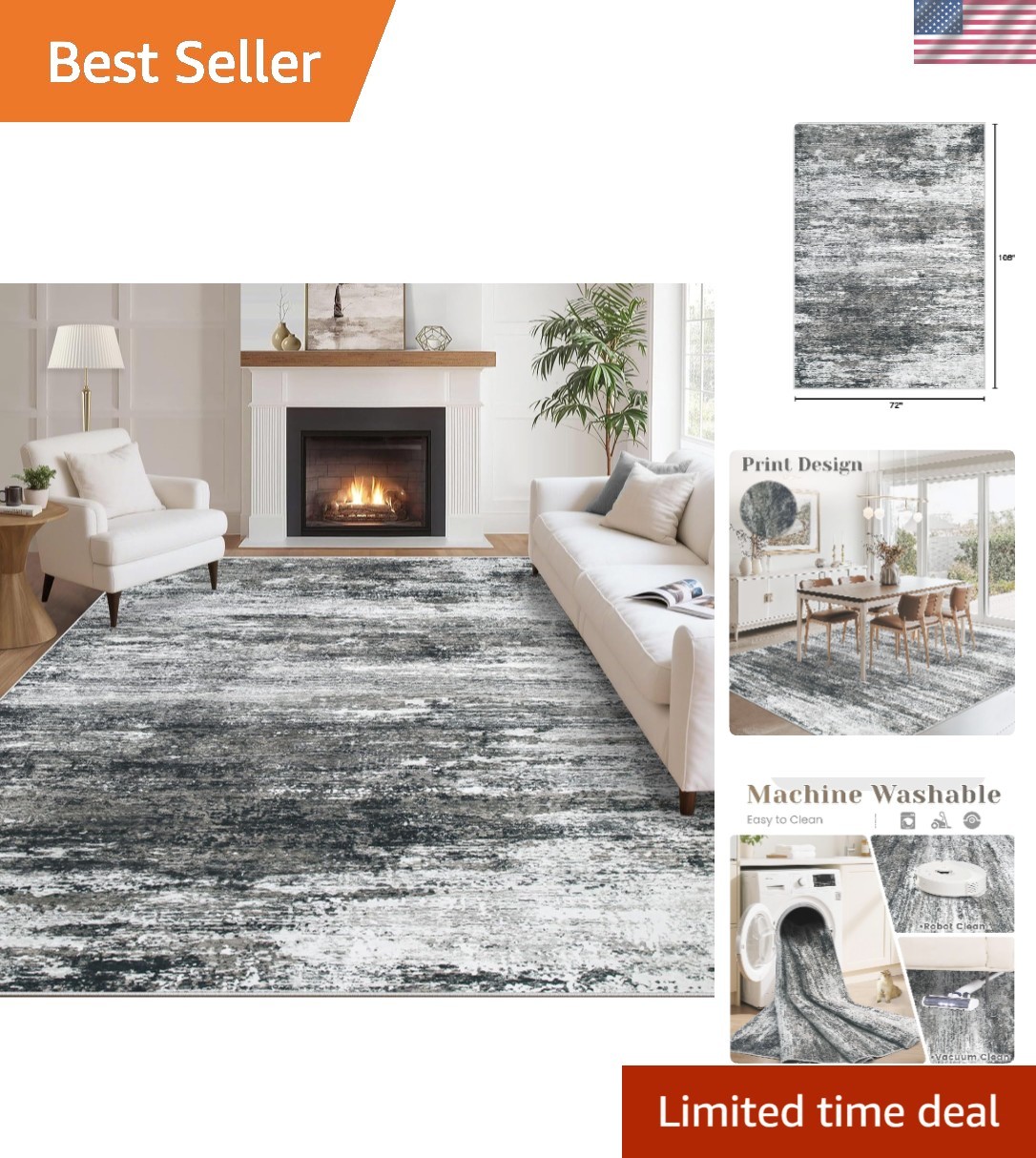 Luxurious 6\'x9\' Soft Abstract Area Rug - Stain Resistant & Machine Washable