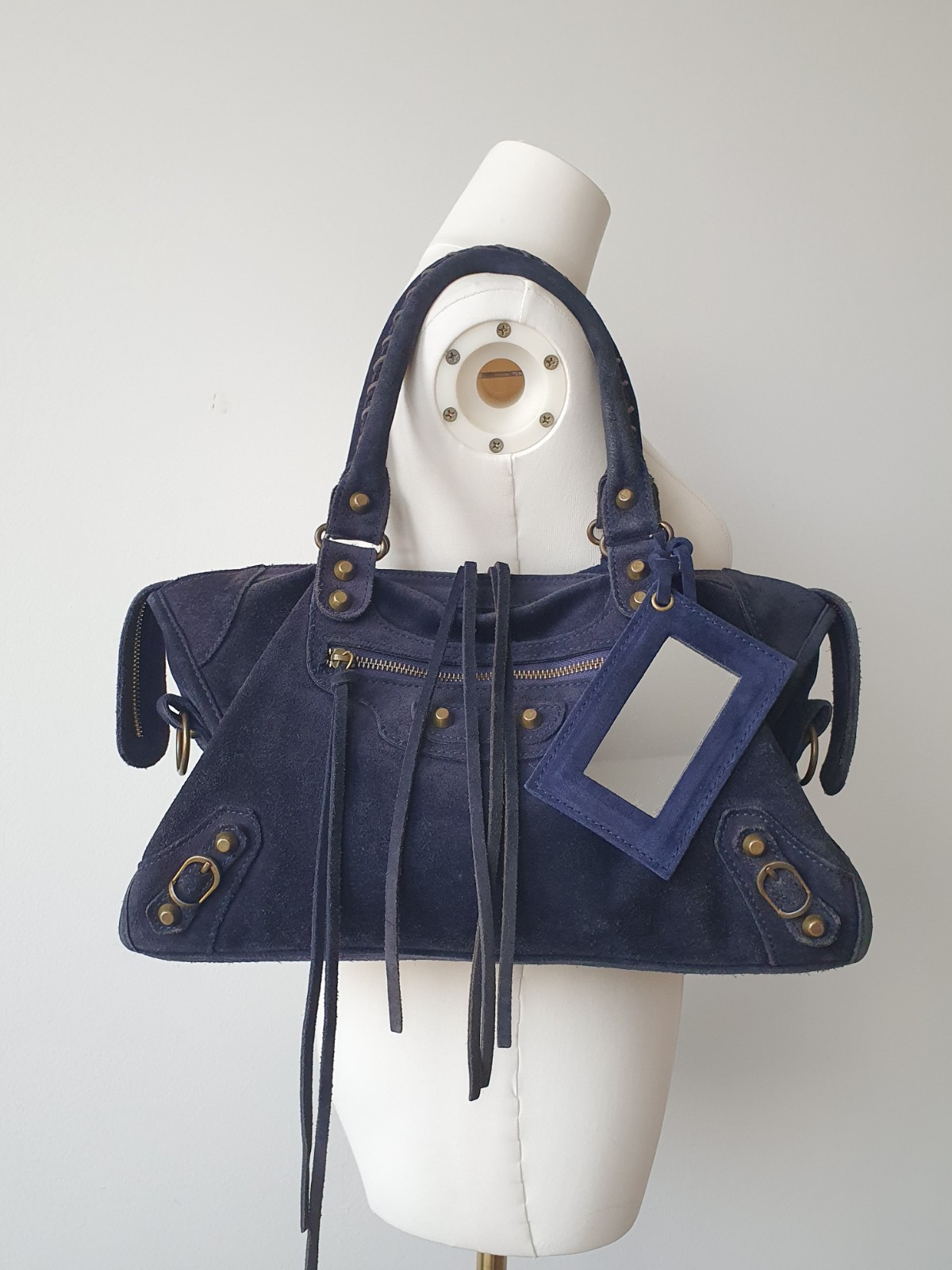 Vintage City Bag Large Blue Navy Suede - Motorcycle bag Utility University Y2K 