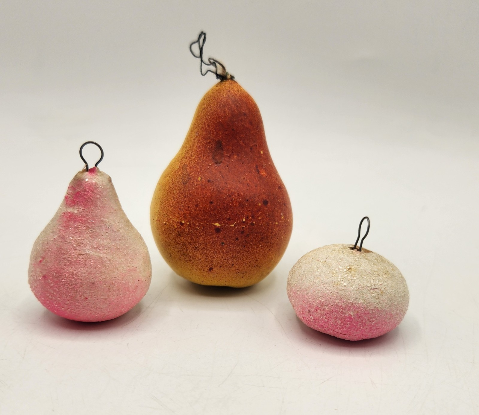 Lot of 3 German Spun Cotton Fruit & Vegetable Christmas Tree Ornaments Lot of 3 German Spun Cotton Fruit & Vegetable Christmas Tree Ornaments