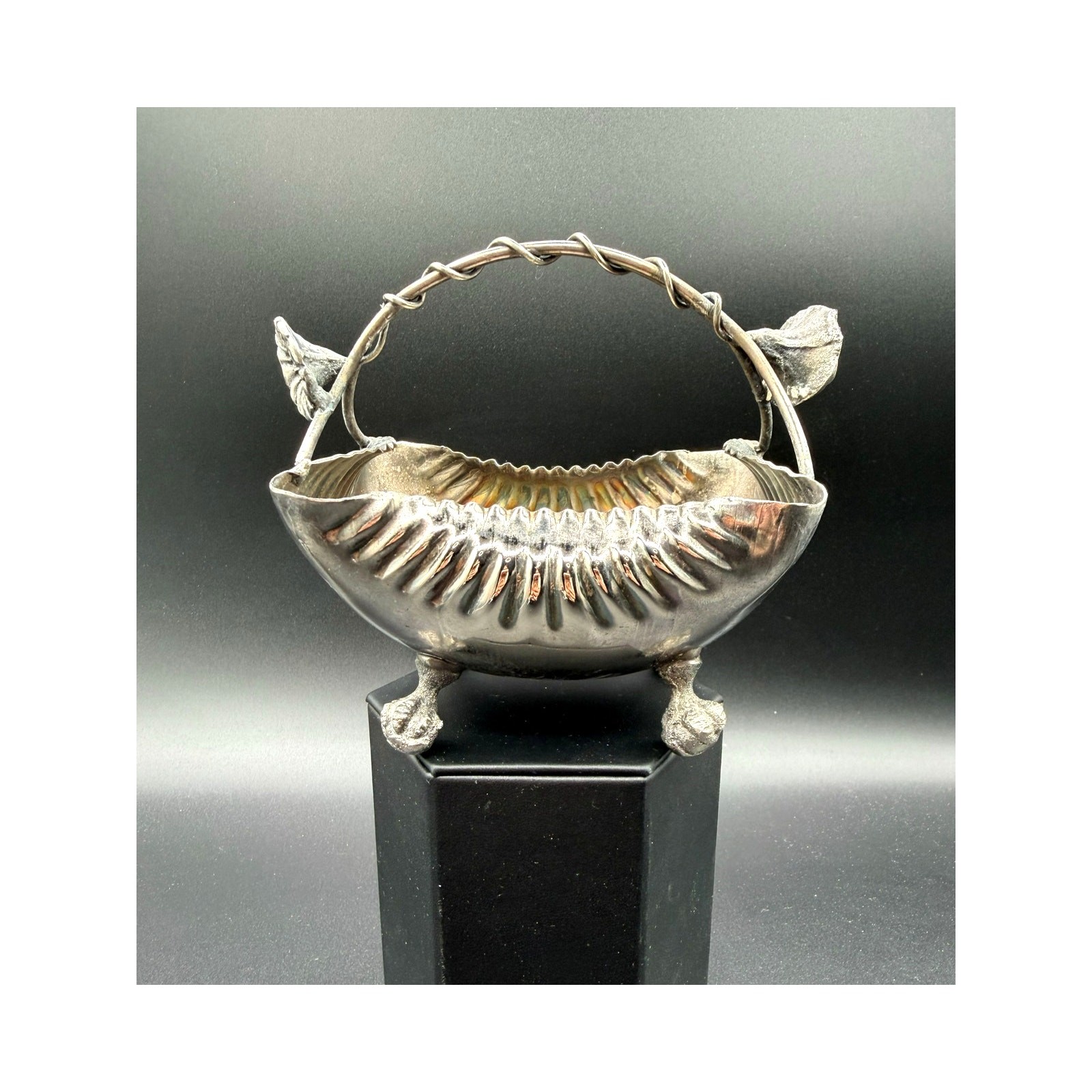 Antique Victorian Silver Plated Bride's Basket W/Claw Foot Base