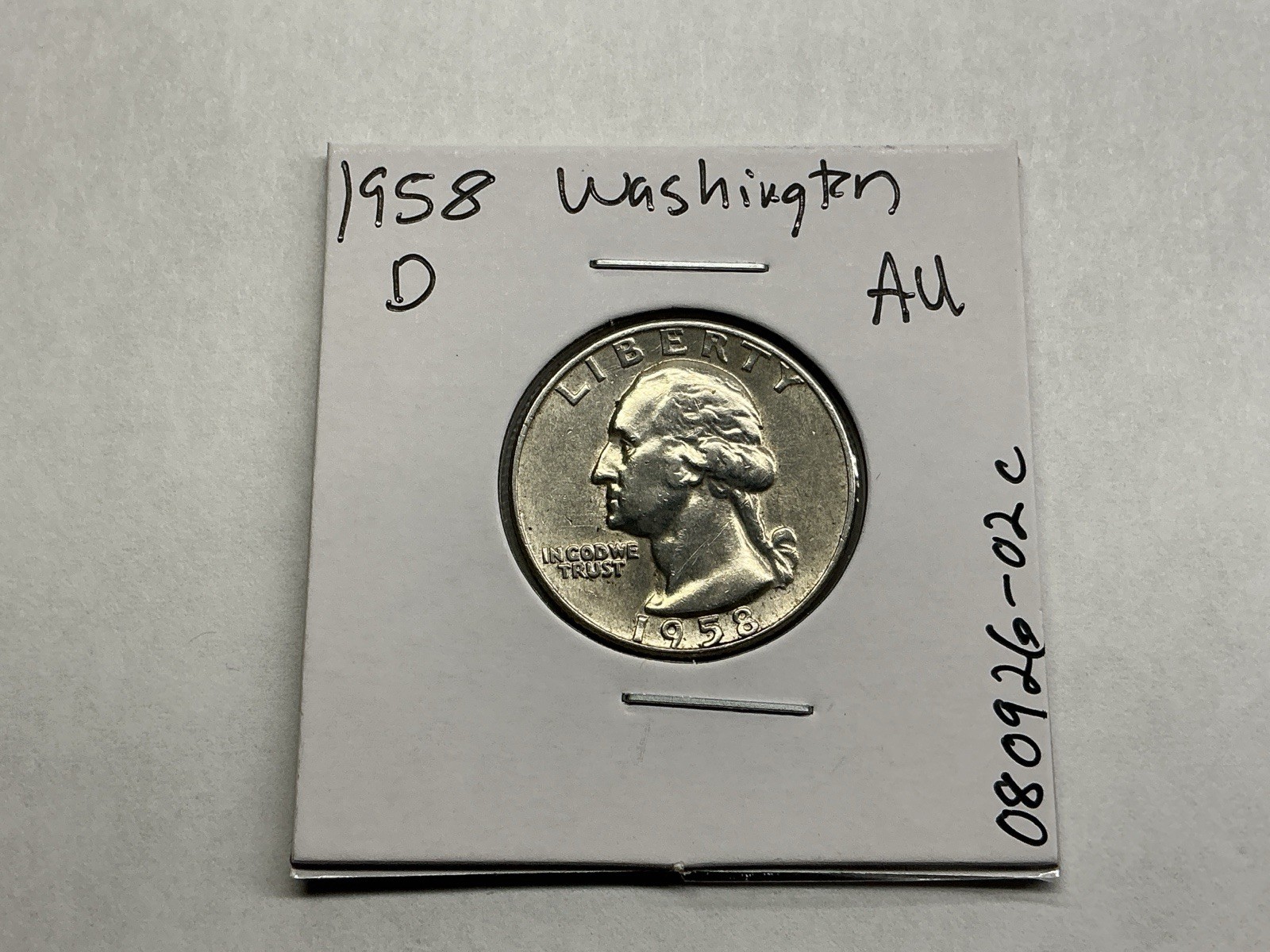1958 D Washington 90% Silver Quarter in AU Condition from Denver Mint 080926 02c