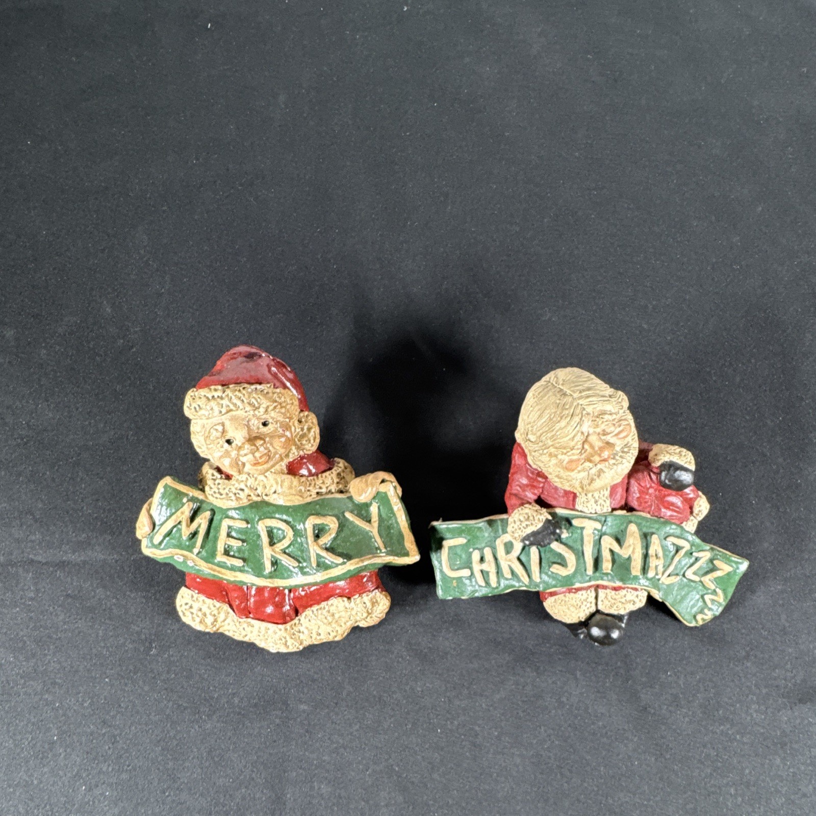 Vintage 1986 Crunkleton Folk Art Santa Claus 2-Pc Set Merry Christmas Banner
