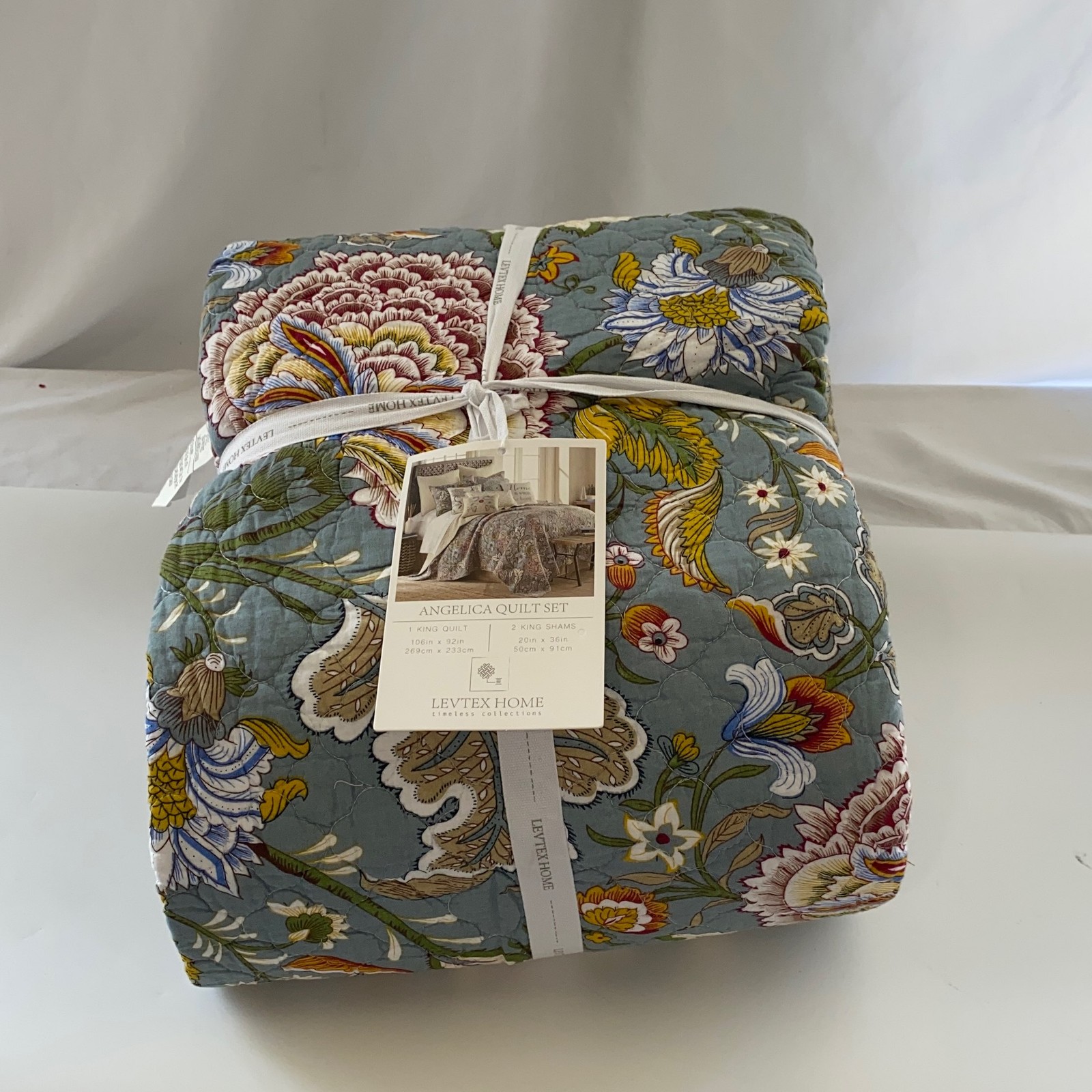 Levtex Home Angelica King Quilt Set Blue Floral 3-Piece