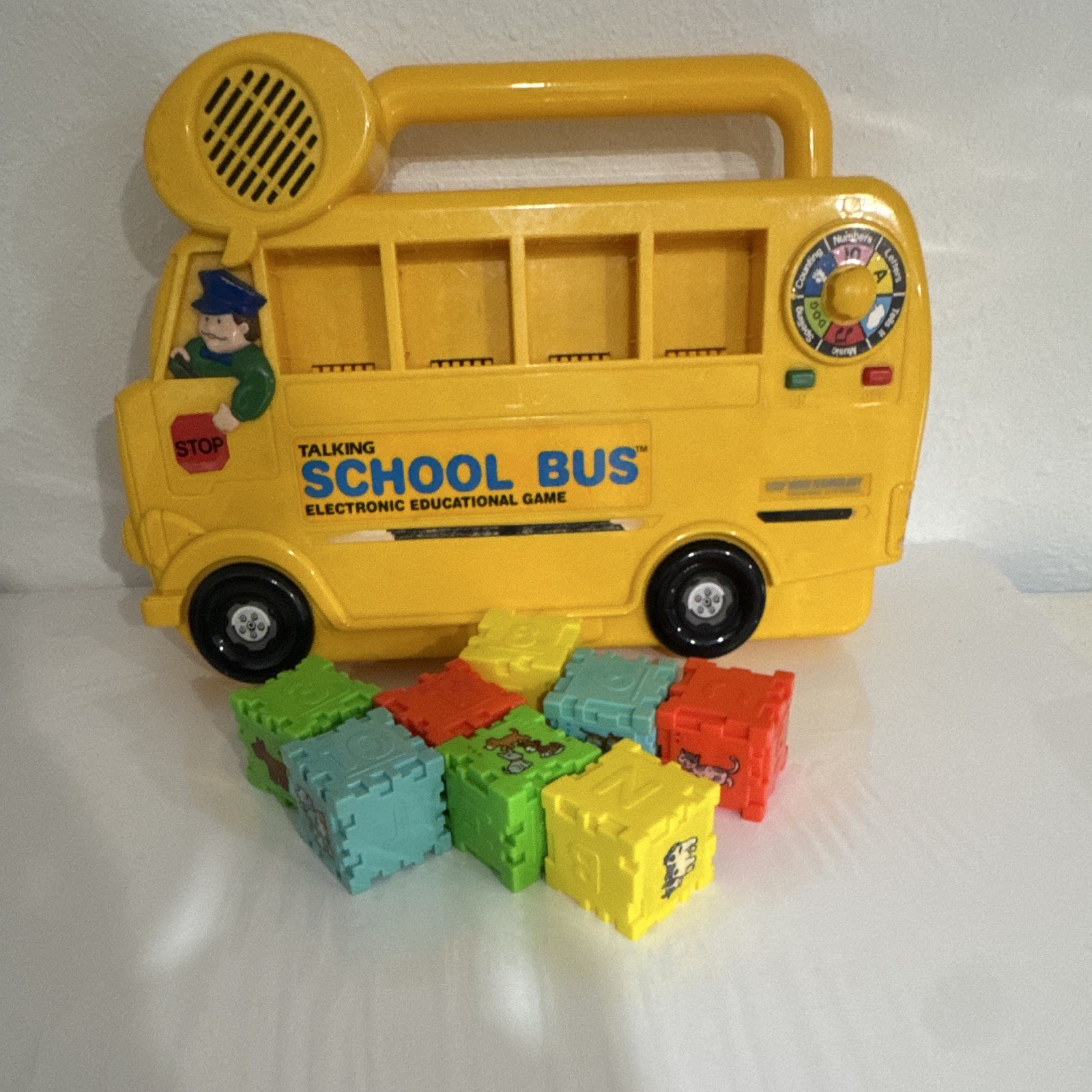 Vintage 1987 VTech Talking School Bus Electronic Toy 80-0950 COMPLETE w/8 Blocks