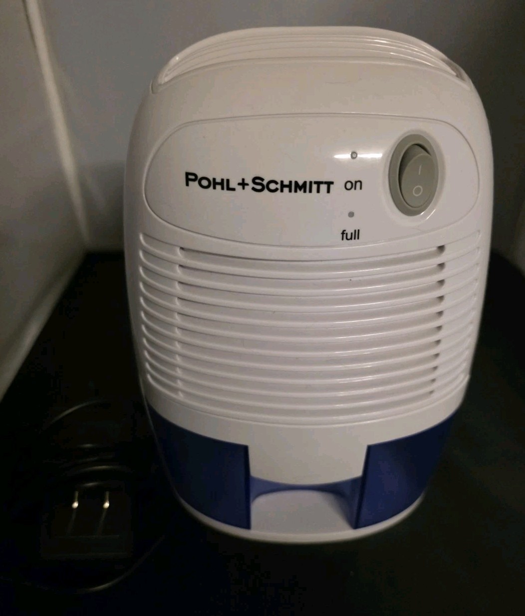 POHL+SCHMITT MD500 Mini Dehumidifier 0.6L 285 sq ft Auto Shut Off White/Blue