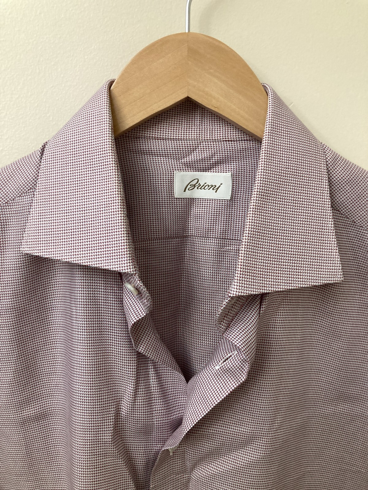euc BRIONI Dress Shirt Red/Light Blue/White 42/16.5 euc BRIONI Dress Shirt Red/Light Blue/White 42/16.5