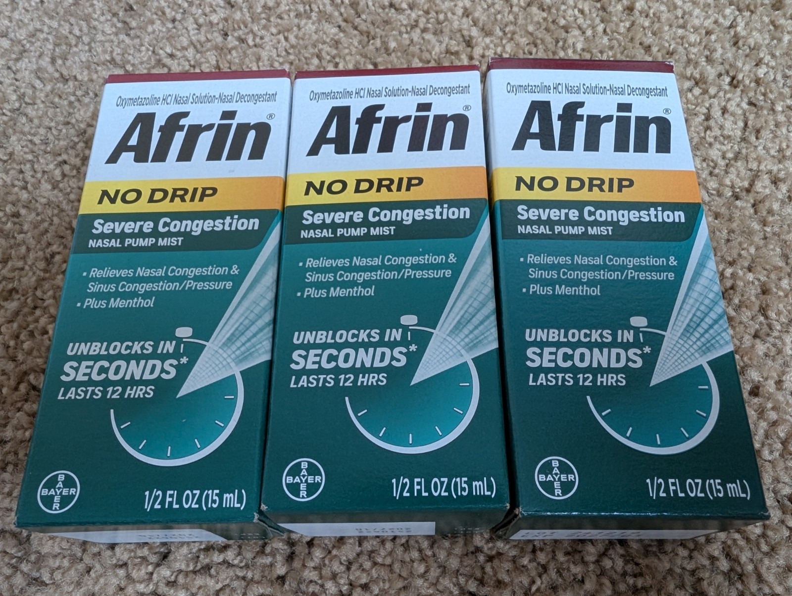 3x Afrin Severe Congestion Nasal Pump Mist Spray No Drip (3 Boxes) Exp 08/2027+ 3x Afrin Severe Congestion Nasal Pump Mist Spray No Drip (3 Boxes) Exp 08/2027+
