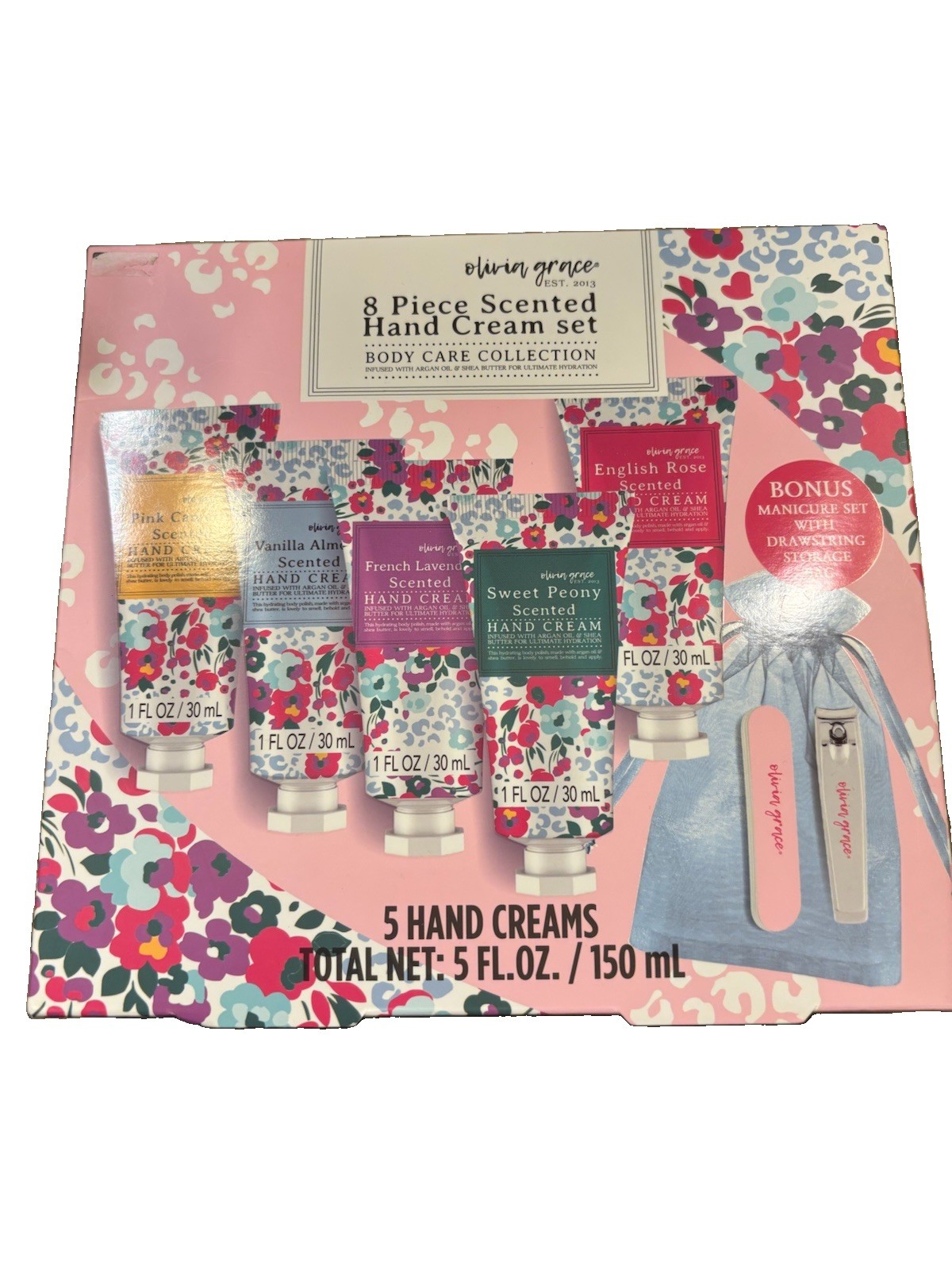 Olivia Grace Hand Cream Set New In Box Travel Size 5 Hand Creams 0.5 Oz