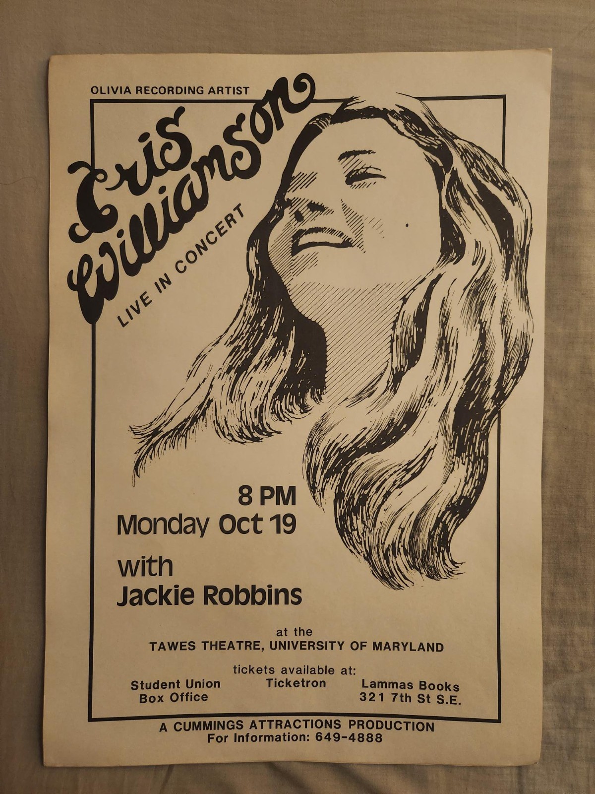 Cris Williamson Jackie Robbins Concert Poster-Excellent Condition-Very Nice Cris Williamson Jackie Robbins Concert Poster-Excellent Condition-Very Nice