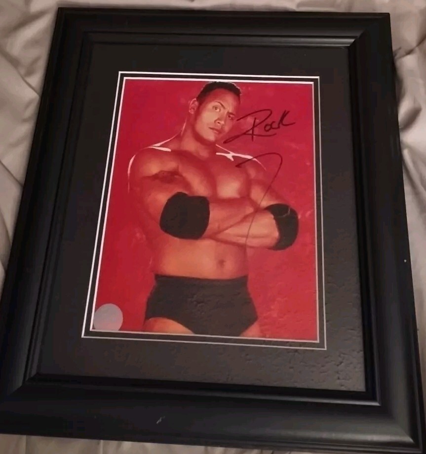 WWE Dwayne Johnson The Rock Signed 8x10 Promo Photo Matted & Framed R&R Hologram