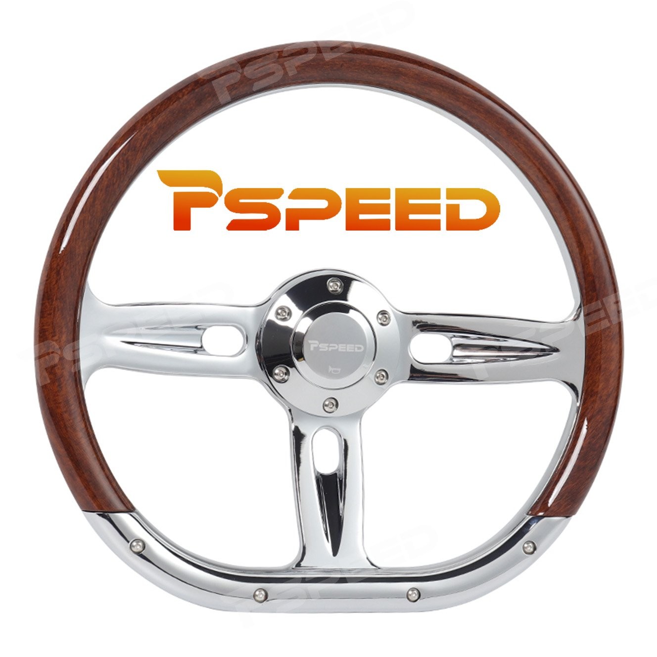 D-Shape 14 inch 6-Bolt Wood Grain Chrome 3-Spoke Billet Steering Wheel w/ Horn D-Shape 14 inch 6-Bolt Wood Grain Chrome 3-Spoke Billet Steering Wheel w/ Horn