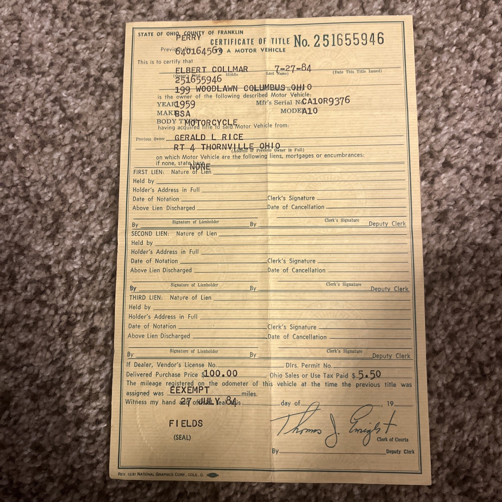 1959 BSA Pre Unit Historical Document 1959 BSA Pre Unit Historical Document
