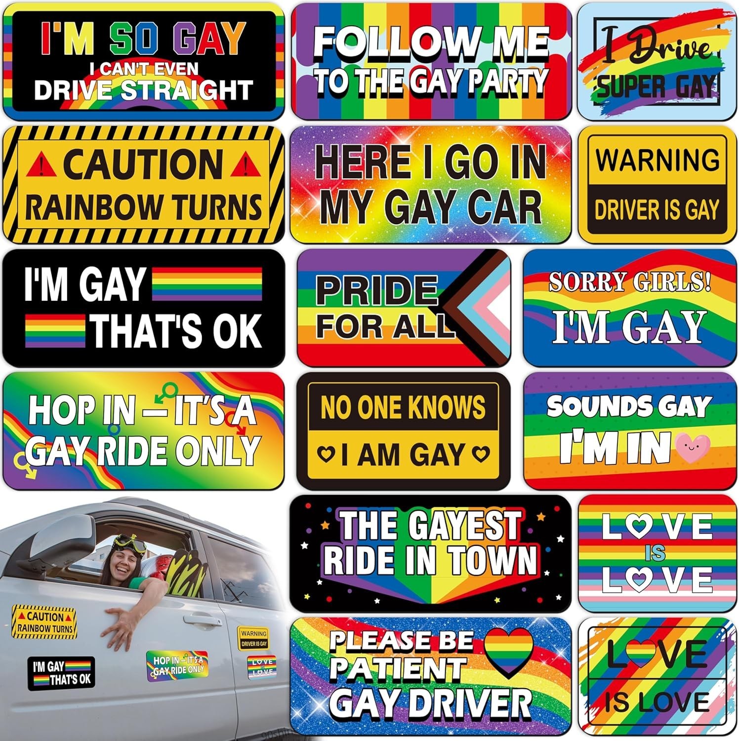 16PCS Funny Pride Gay Car Bumper Magnets Bulk Magnetic Rainbow Decals Decorat... 16PCS Funny Pride Gay Car Bumper Magnets Bulk Magnetic Rainbow Decals Decorat...