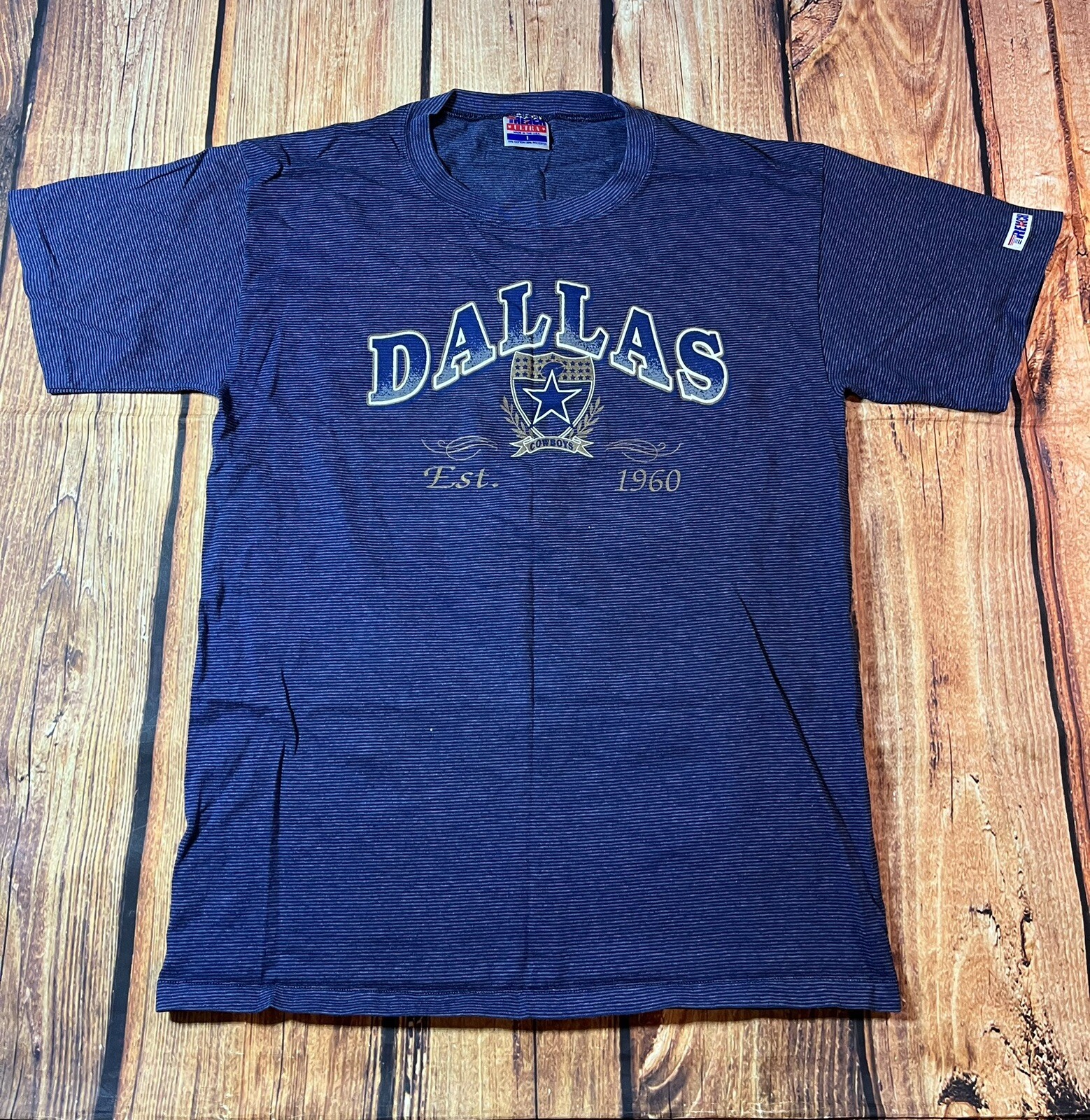 Vintage 90s Dallas Cowboys T-Shirt Men’s Large Blue NFL Football Trench Tag USA