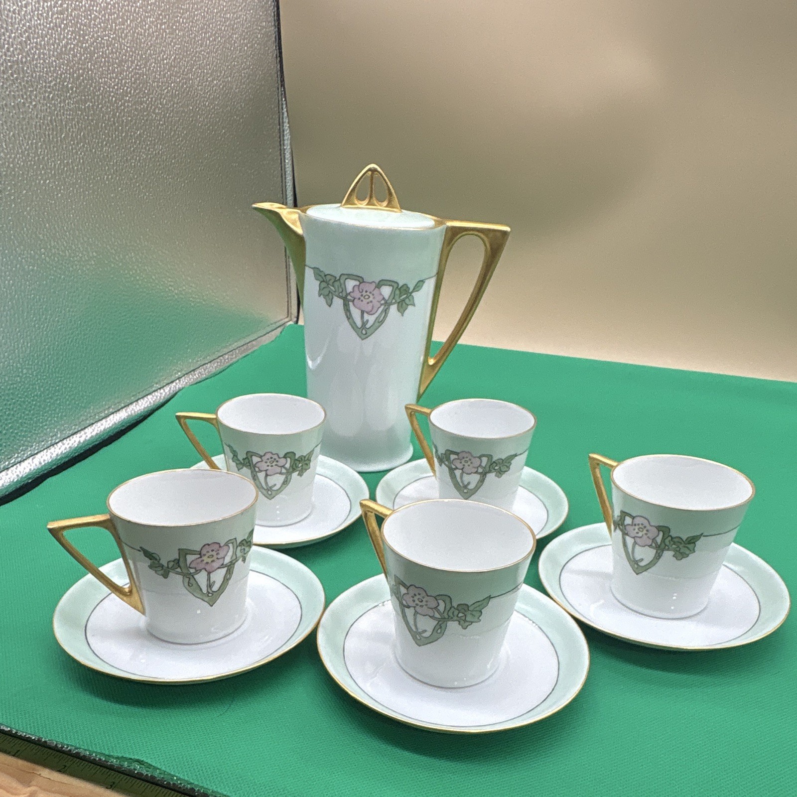 Stunning 11Piece Antique Hutschenreuther Selb Bavaria ArtDeco PorcelainDemitasse