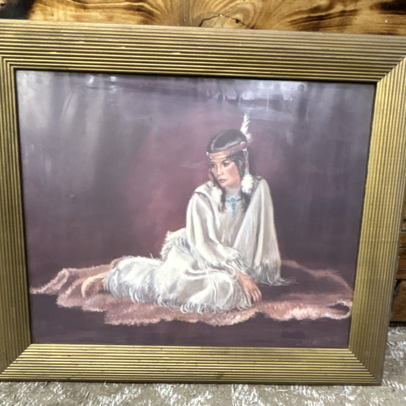 M. Caroselli Native American Woman Portrait Painting Framed Realism Art M. Caroselli Native American Woman Portrait Painting Framed Realism Art