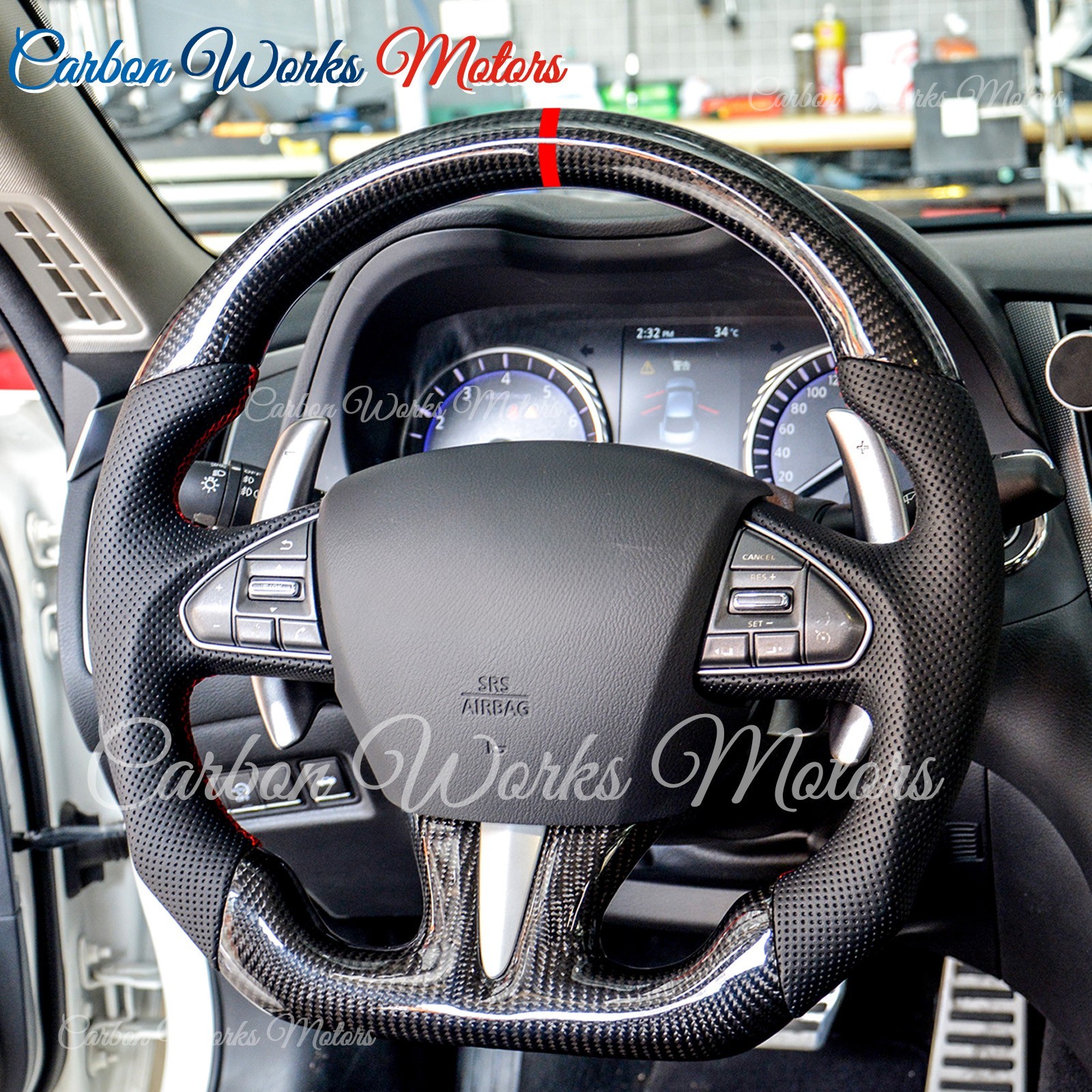 Real Carbon Fiber Steering Wheel For Infiniti Q50 2014-2017 N/Heated,Plug & Play
