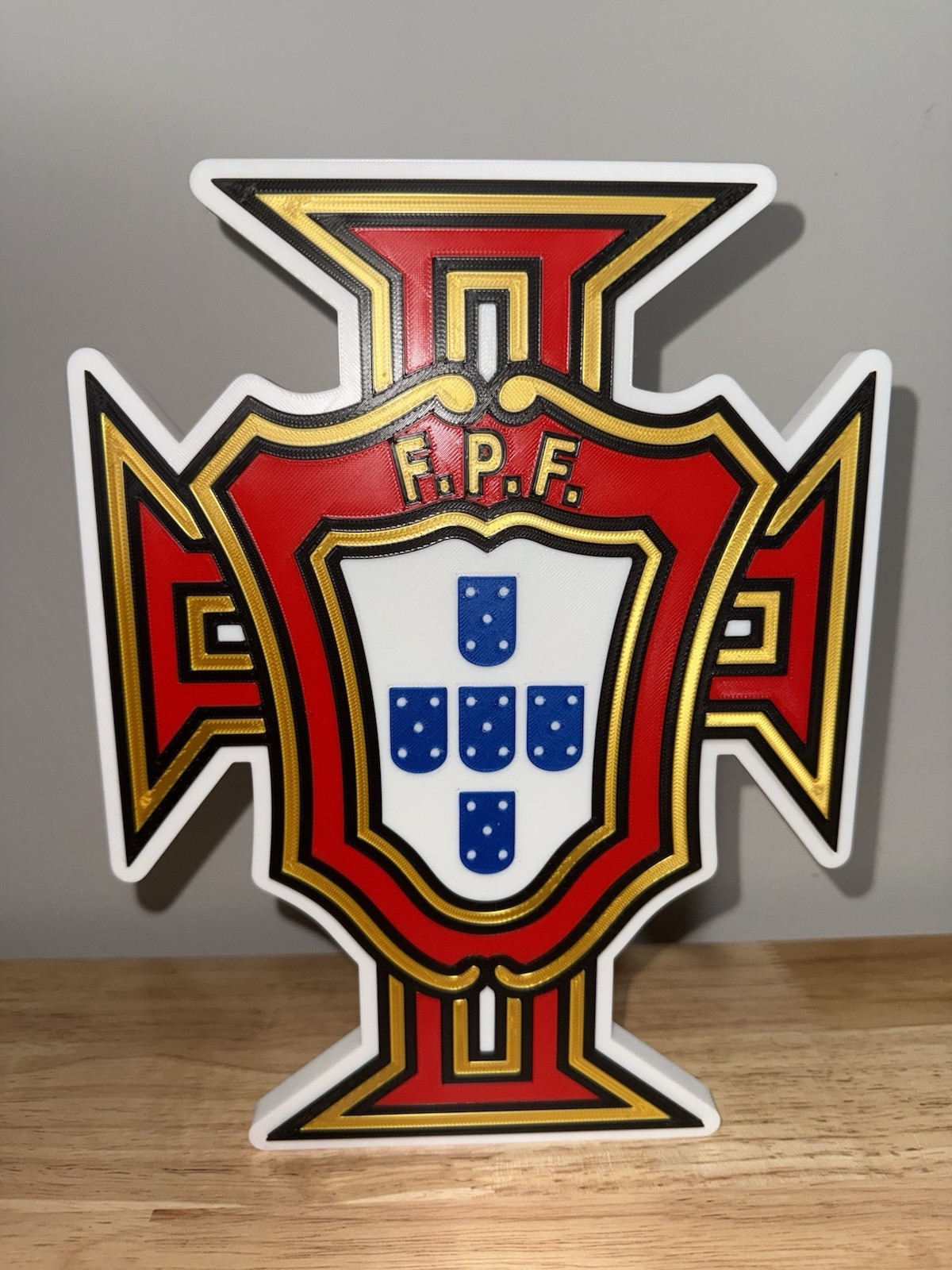 Portugal Portuguese 3D Crest Sign Logo Self Standing Shelf Art Futbol Gift