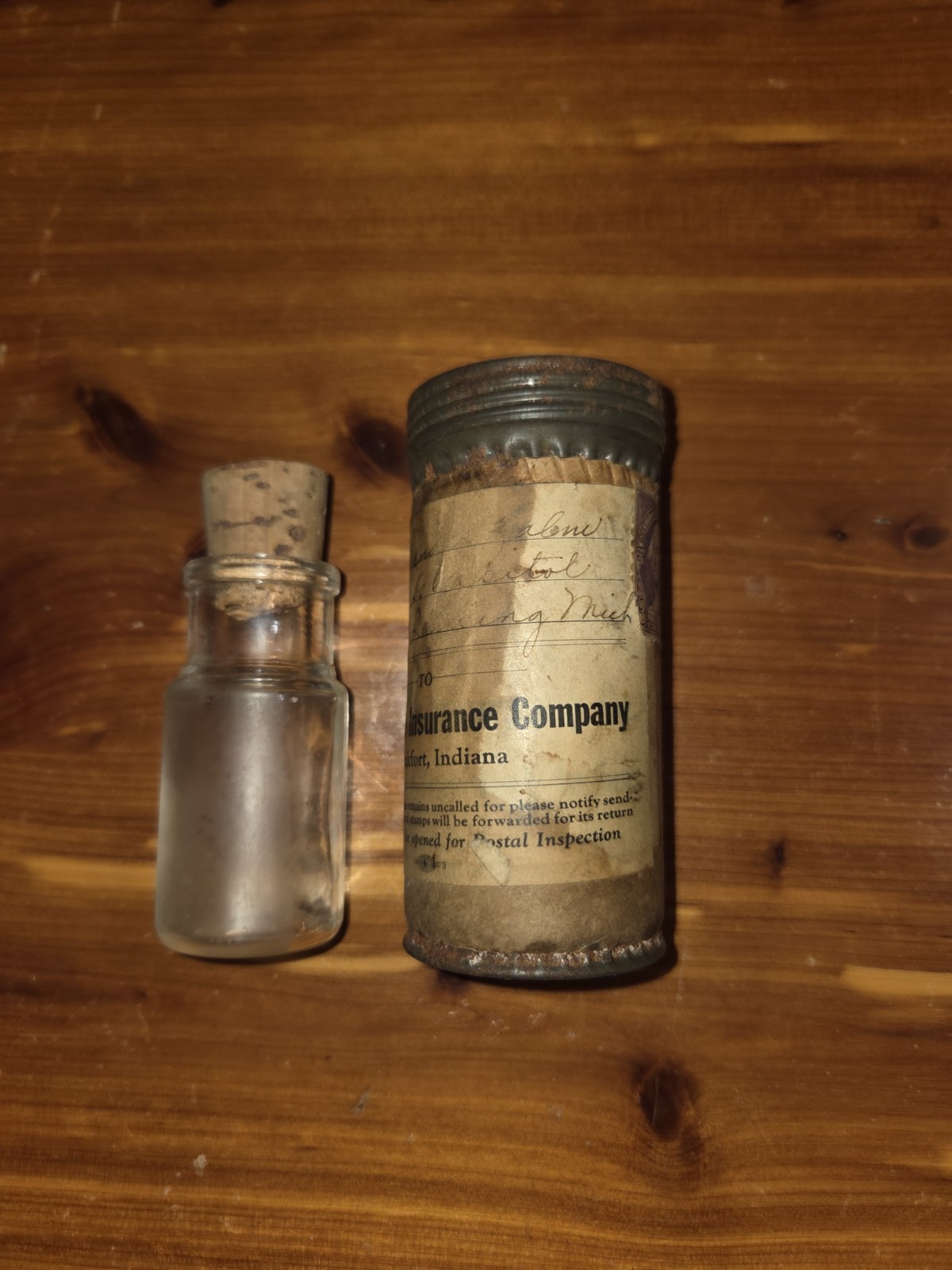 Vintage Apothecary Bottle W/shipping Tube From 1932 People\'s Life Ins Label