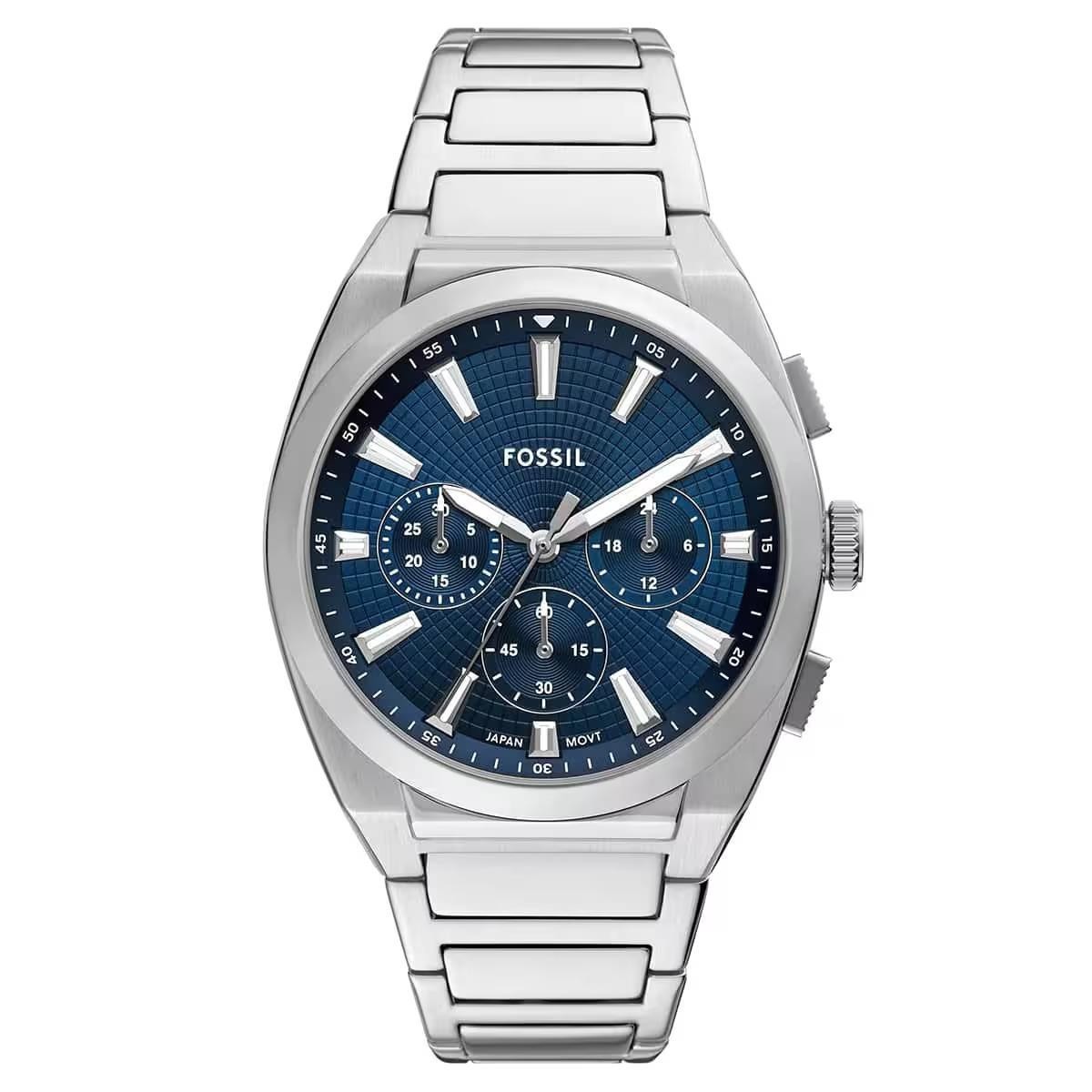 Fossil FS6104 Everett Chronograph Blue Dial Stainless Steel Men Watch
