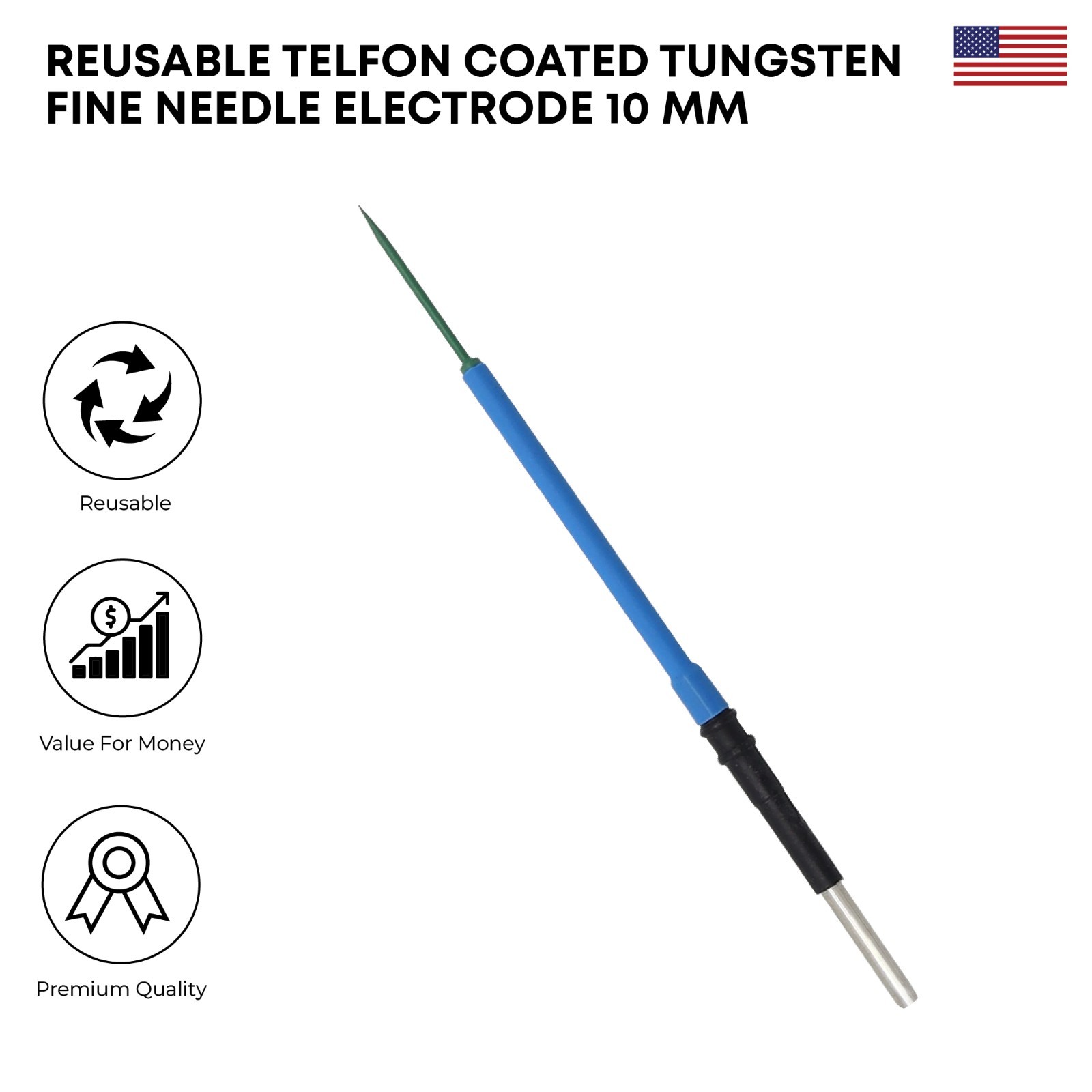 Teflon Coated Tungsten Fine Needle Electrode 10 mm Electrosurgical Electrode