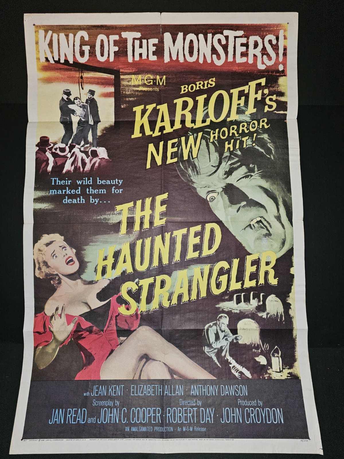 VTG The Haunted Strangler 1958 Original 1sh Movie Poster Boris Karloff Horror