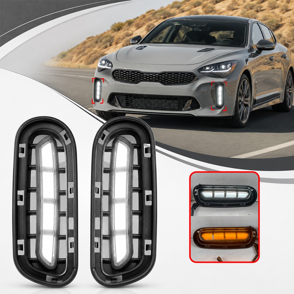 LED Fog Light DRL w/ Turn Signal Daytime Running Light For Kia Stinger 2018-2020