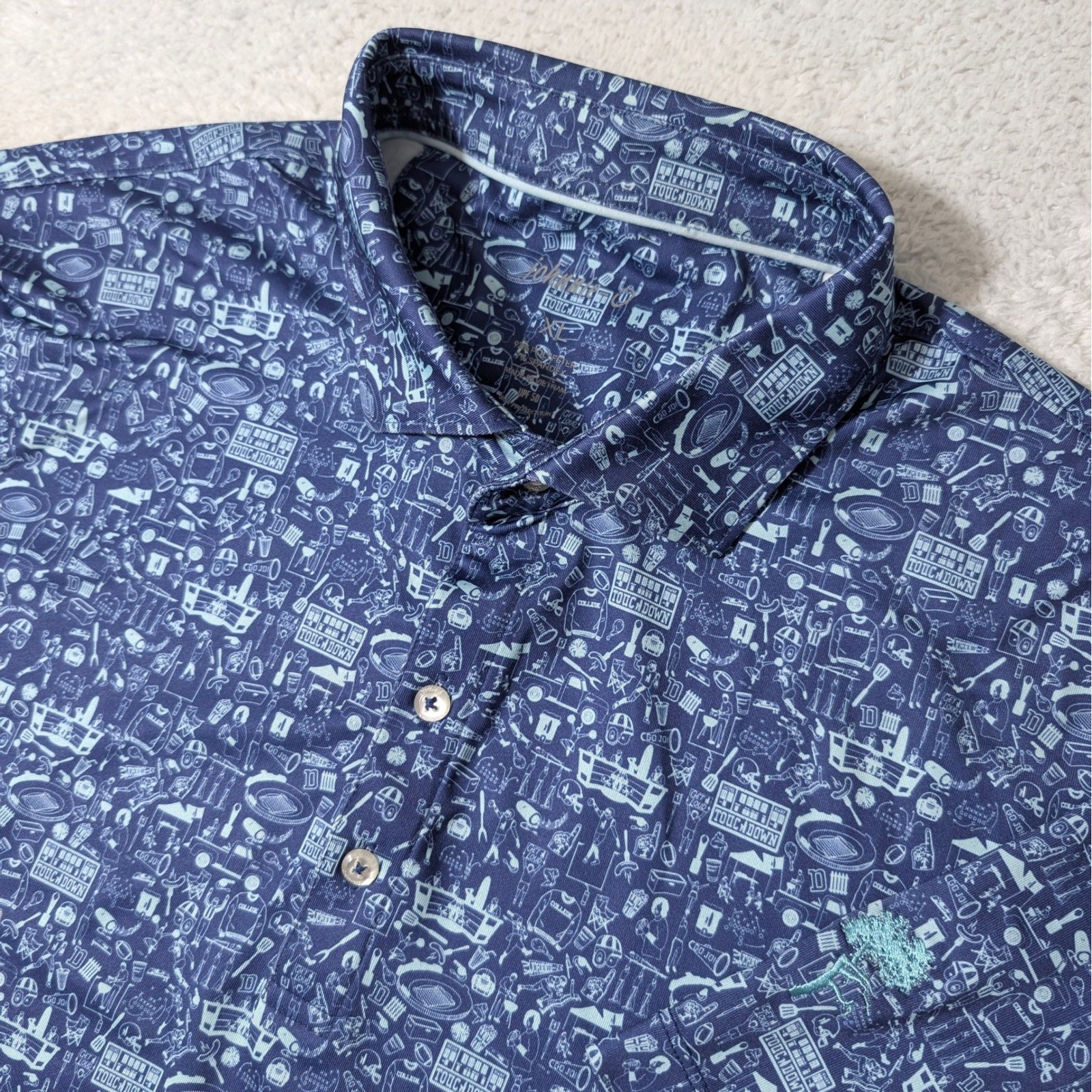 johnnie-O Polo Mens XL Blue Football Tailgater 2.0 Touchdown Football Stretch