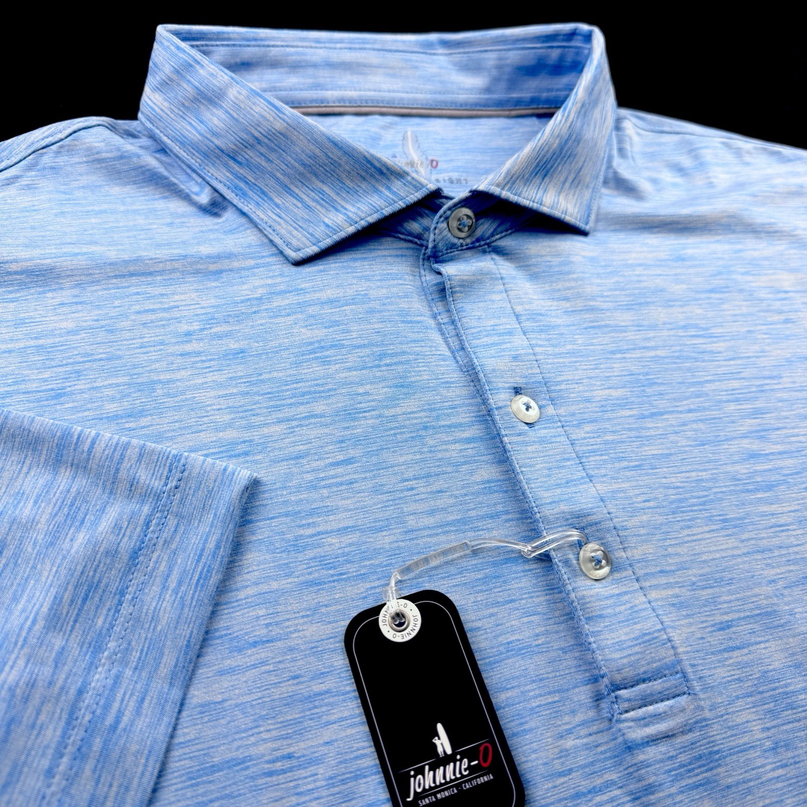 Johnnie O Featherweight Space Dye Performance Polo Shirt Blue Large $110