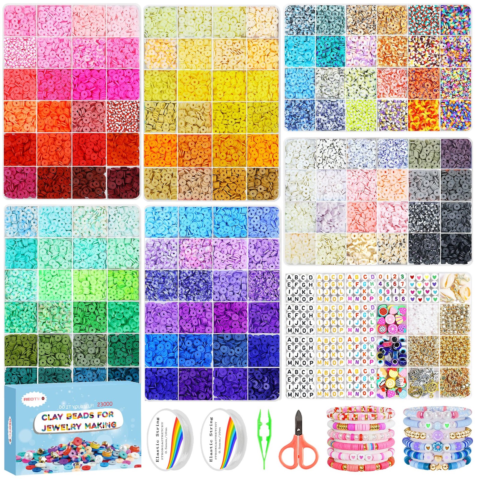 23000Pcs Clay Beads Friendship Bracelet Making Kit, 7 Boxes 144 Colors...