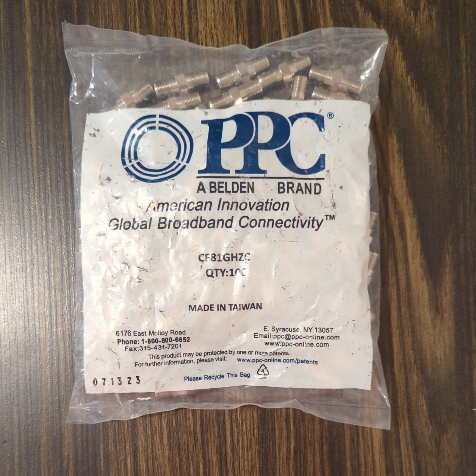 PPC CF81GHZC F81 Coaxial Splice Connectors Silver QTY 100 pack New PPC CF81GHZC F81 Coaxial Splice Connectors Silver QTY 100 pack New
