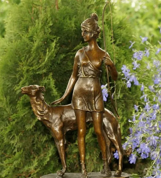 Bronze Statue Woman Sculpture Hunter Diana Zach Lady Greyhound Dog Animal Marble