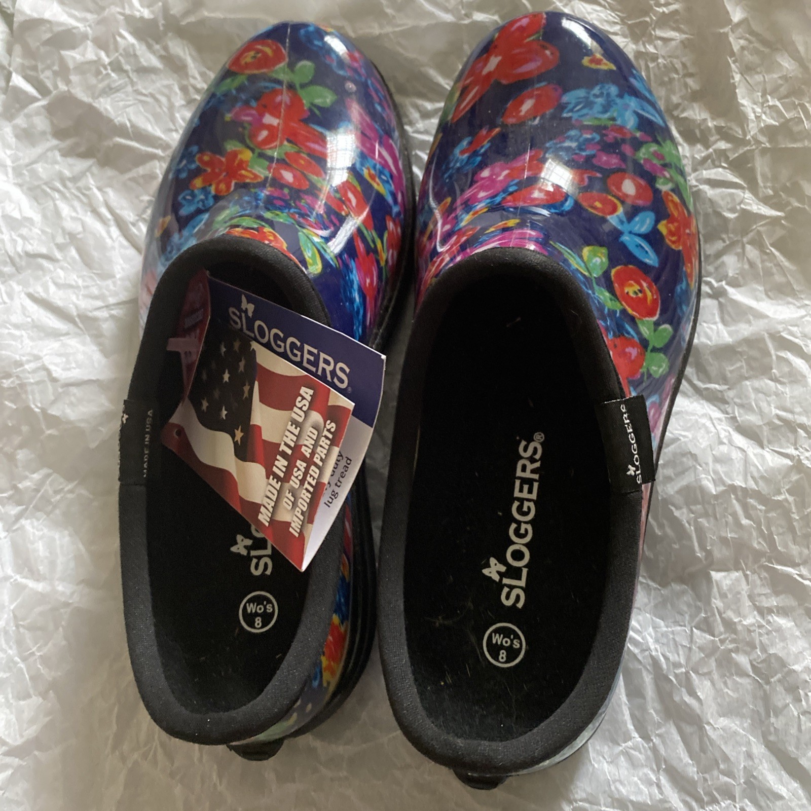 Sloggers Women\'s Clogs Garden Rain Shoes Size 8 blue & Floral Waterproof Sloggers Women\'s Clogs Garden Rain Shoes Size 8 blue & Floral Waterproof