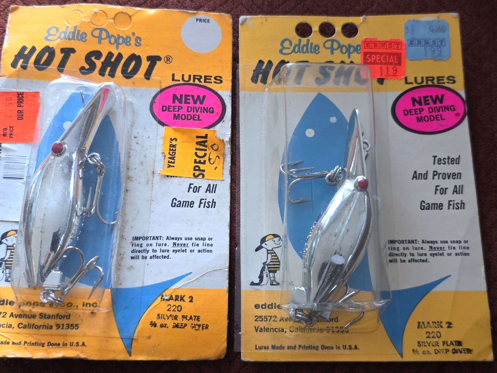 Vintage Eddie Pope Era LJ Hot Shot #220 Steelhead Fishing Lures NOS