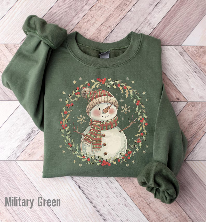 Cute Christmas Snowman Sweatshirt Holiday Winter Apparel Cozy Gift