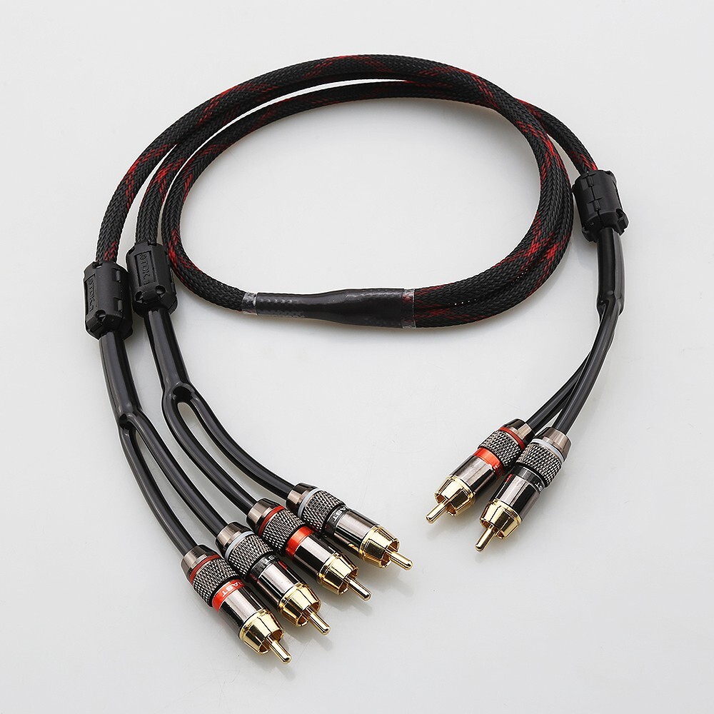 OFC HIFI Audio Y Splitter Cable 2 Male to 4 Male Gold Plated RCA Plug Adapter 1M